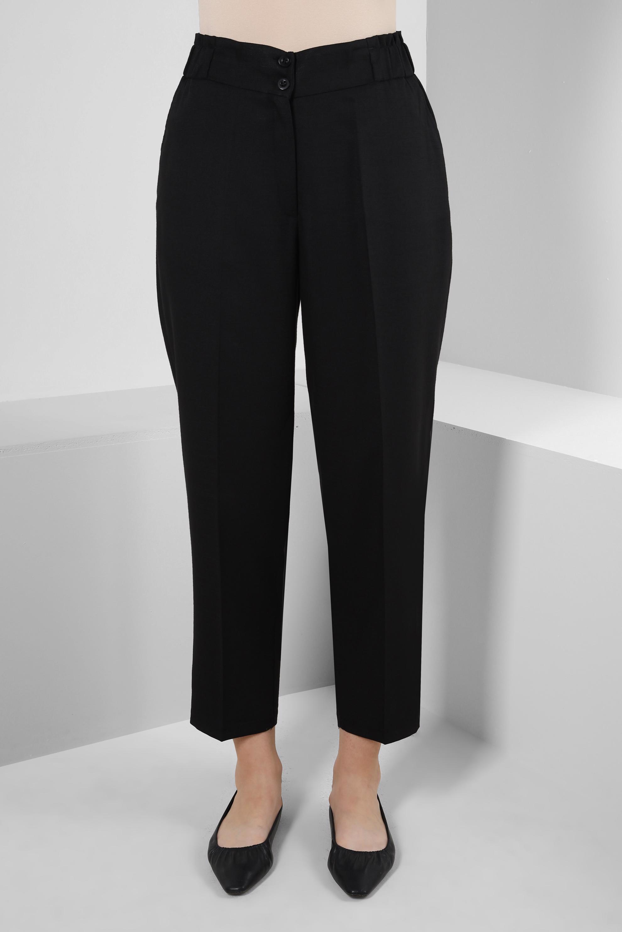 Tesettür giyim SİYAH BELİ LASTİKLİ YÜKSEK BEL PANTOLON 70543
