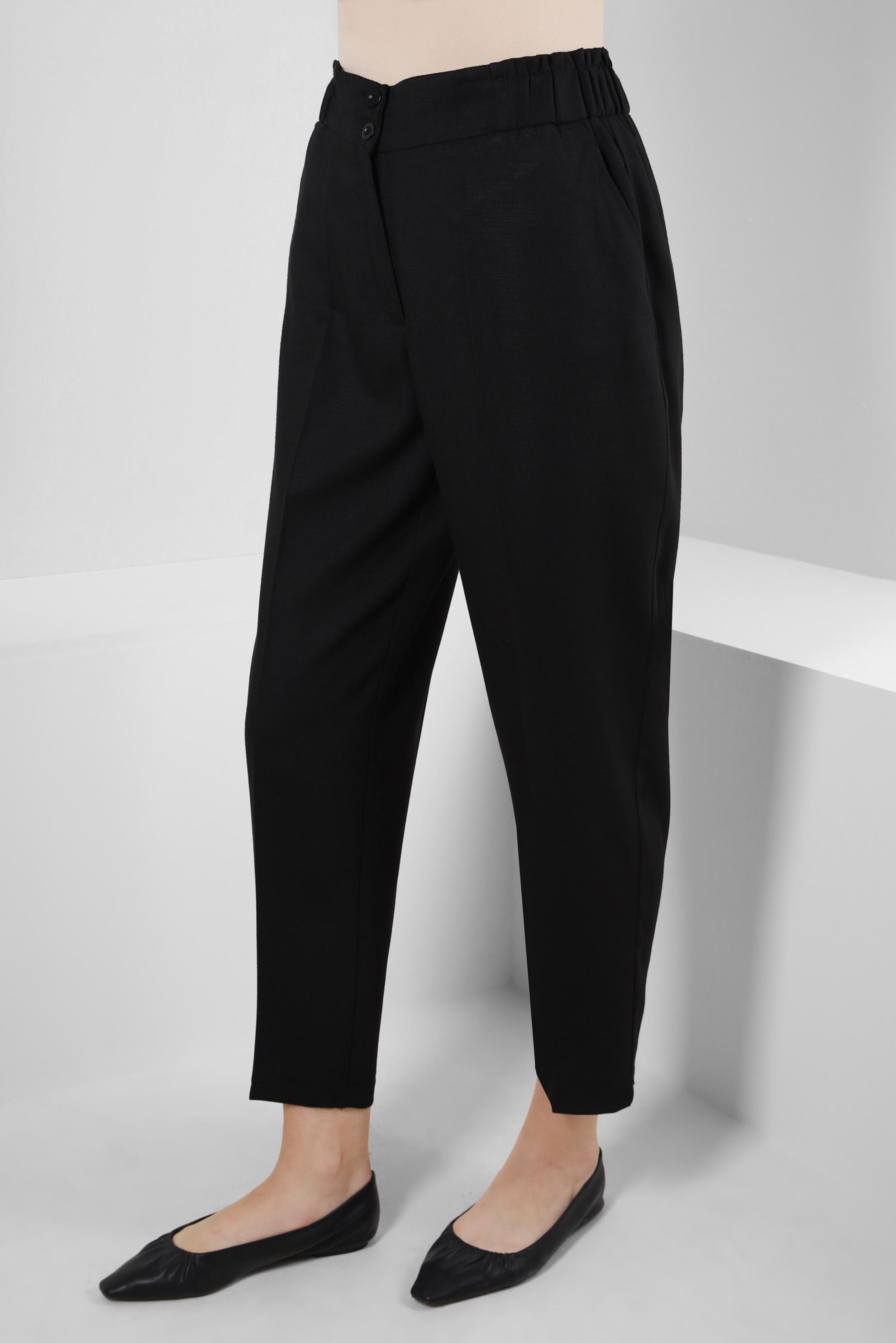 Tesettür giyim SİYAH BELİ LASTİKLİ YÜKSEK BEL PANTOLON 70543