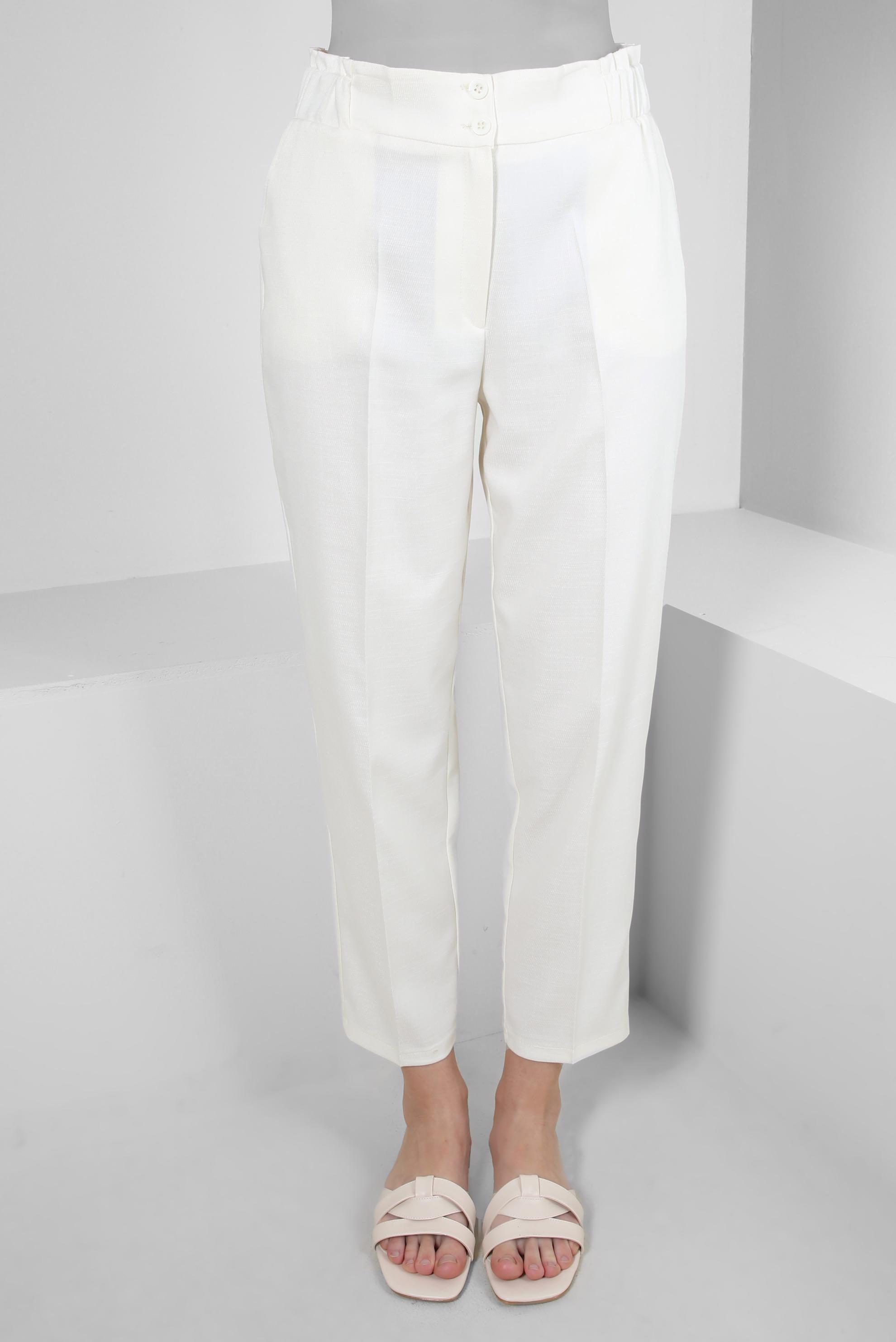 Tesettür giyim BEYAZ BELİ LASTİKLİ YÜKSEK BEL PANTOLON 70543