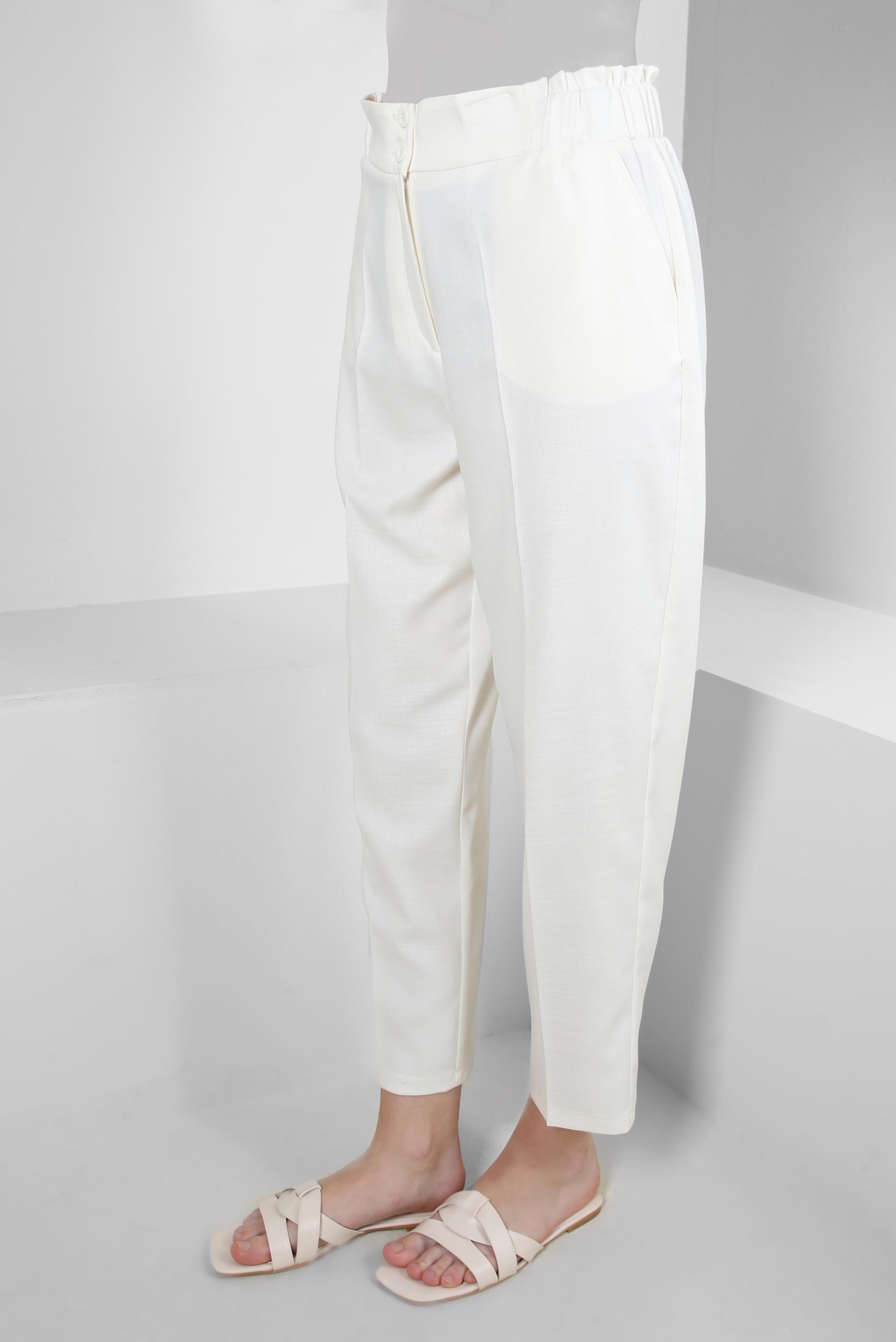 Tesettür giyim BEYAZ BELİ LASTİKLİ YÜKSEK BEL PANTOLON 70543