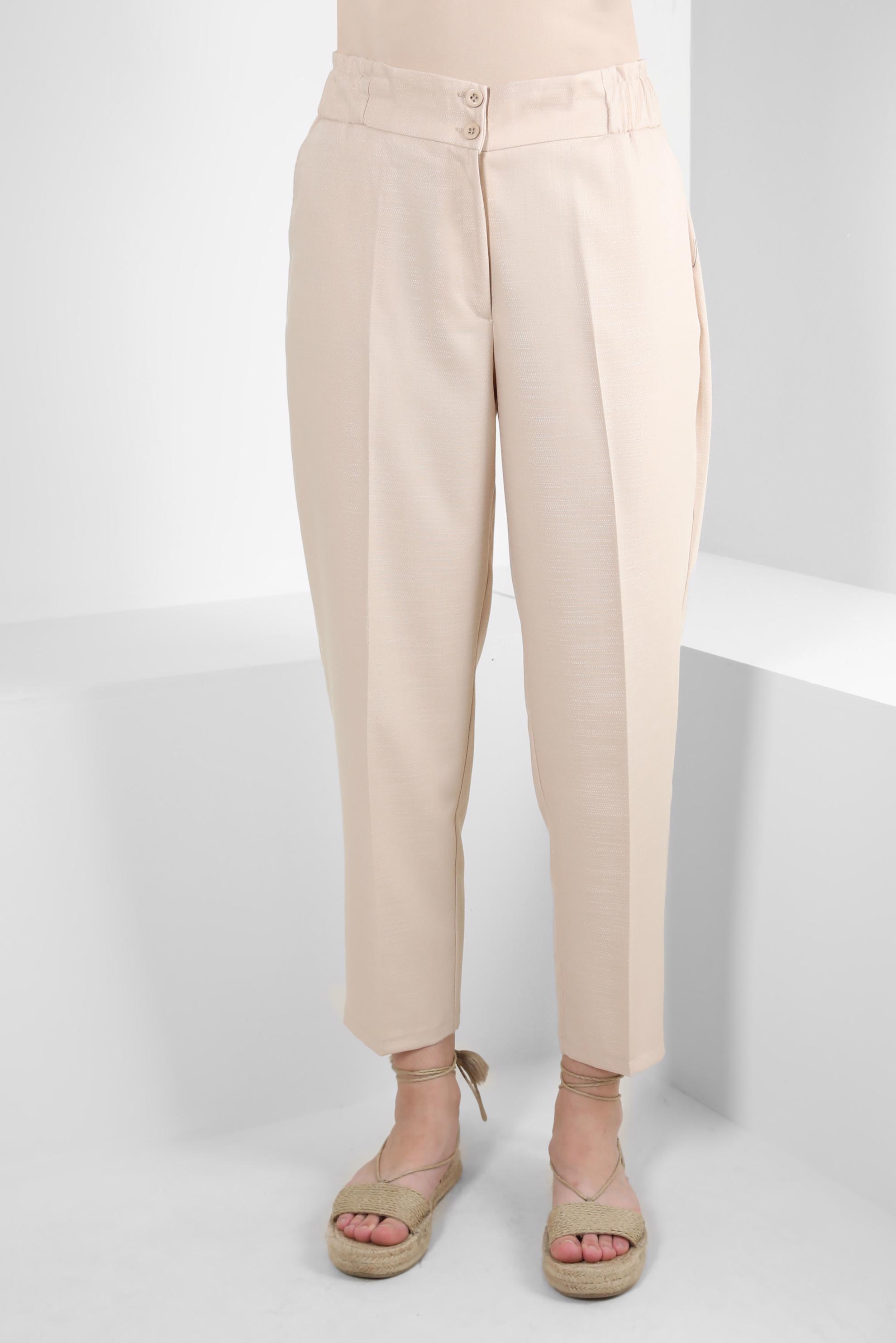 Tesettür giyim BEJ BELİ LASTİKLİ YÜKSEK BEL PANTOLON 70543