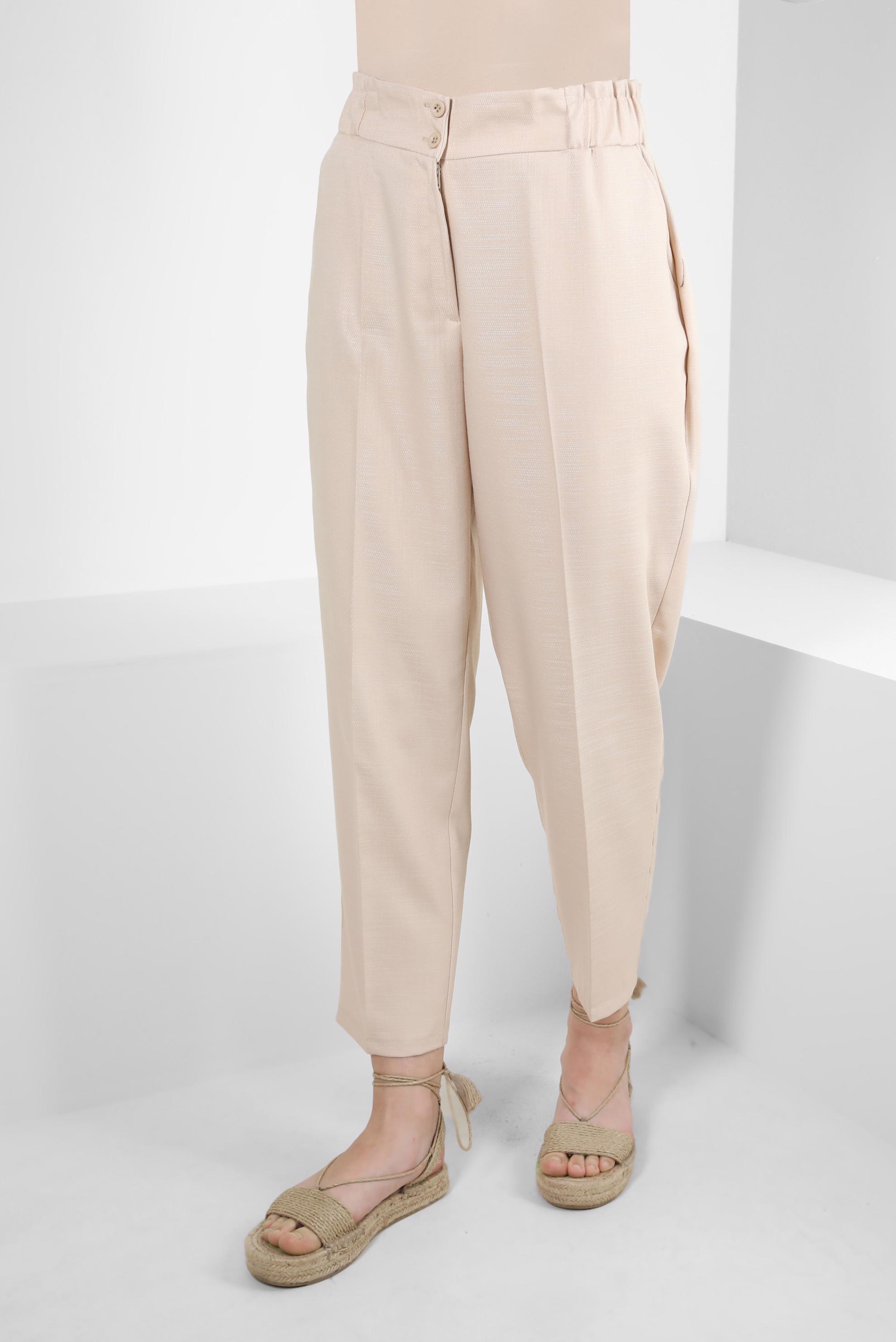 Tesettür giyim BEJ BELİ LASTİKLİ YÜKSEK BEL PANTOLON 70543