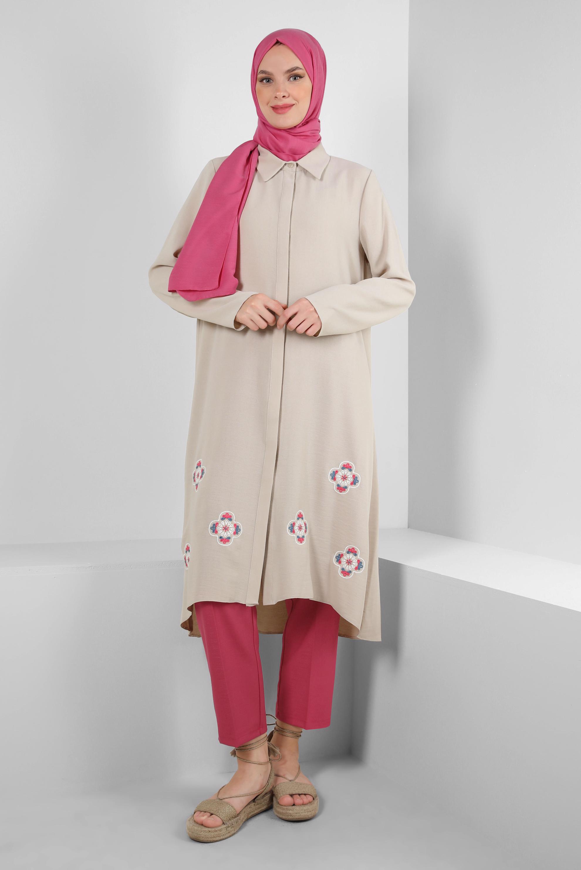 Tesettür giyim FUŞYA BELİ LASTİKLİ YÜKSEK BEL PANTOLON 70543