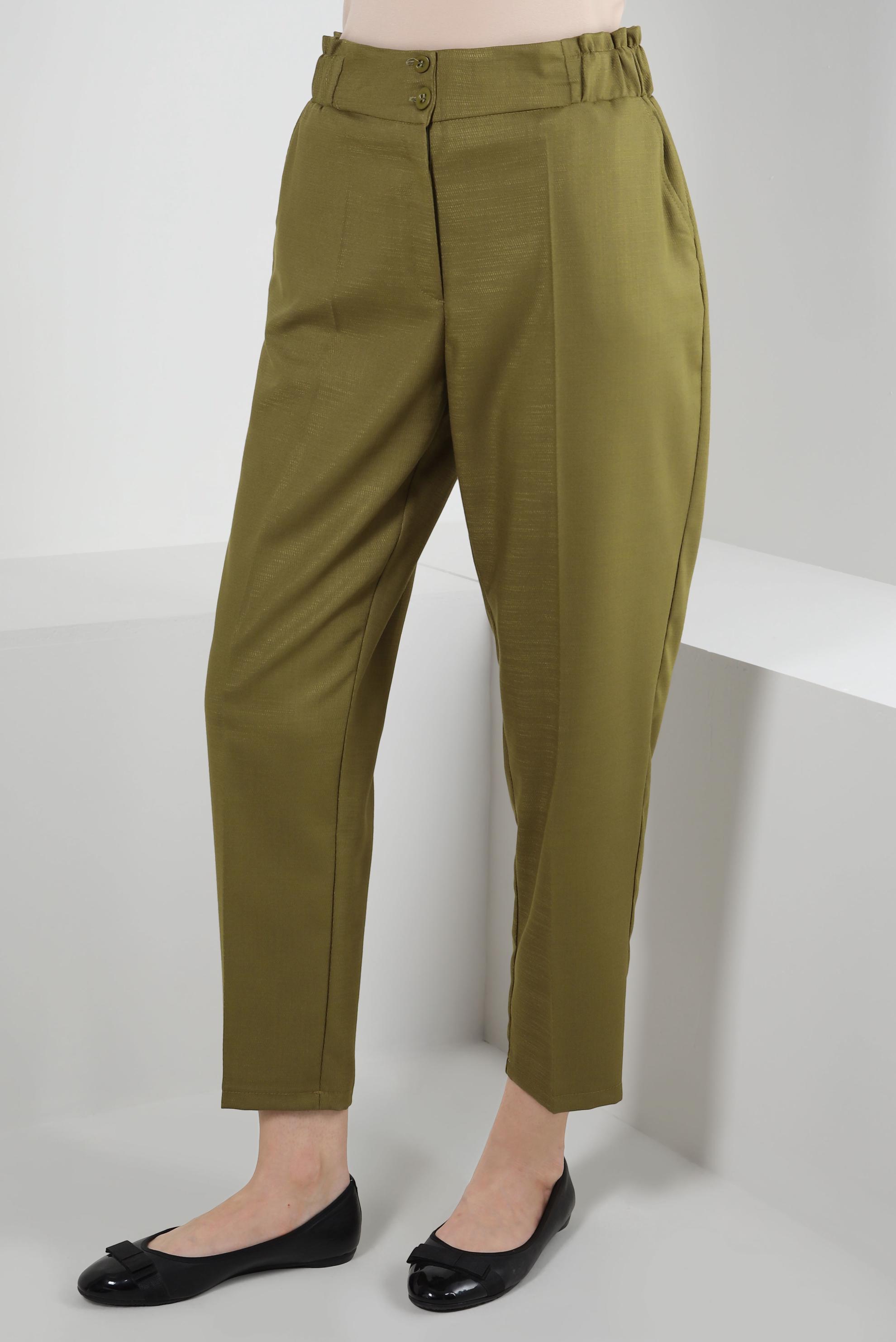 Tesettür giyim YEŞİL BELİ LASTİKLİ YÜKSEK BEL PANTOLON 70543