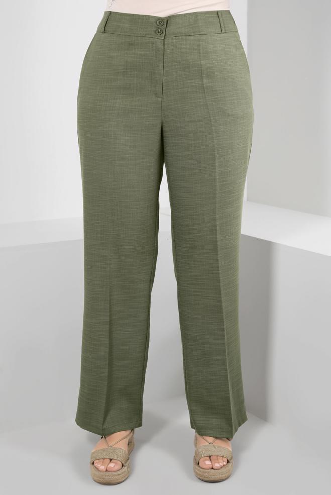 Tesettür giyim HAKİ BOL PAÇA BÜYÜK BEDEN PANTOLON 70546 - ALVİNA