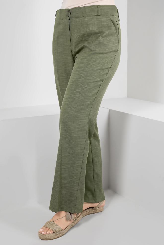 Tesettür giyim HAKİ BOL PAÇA BÜYÜK BEDEN PANTOLON 70546 - ALVİNA