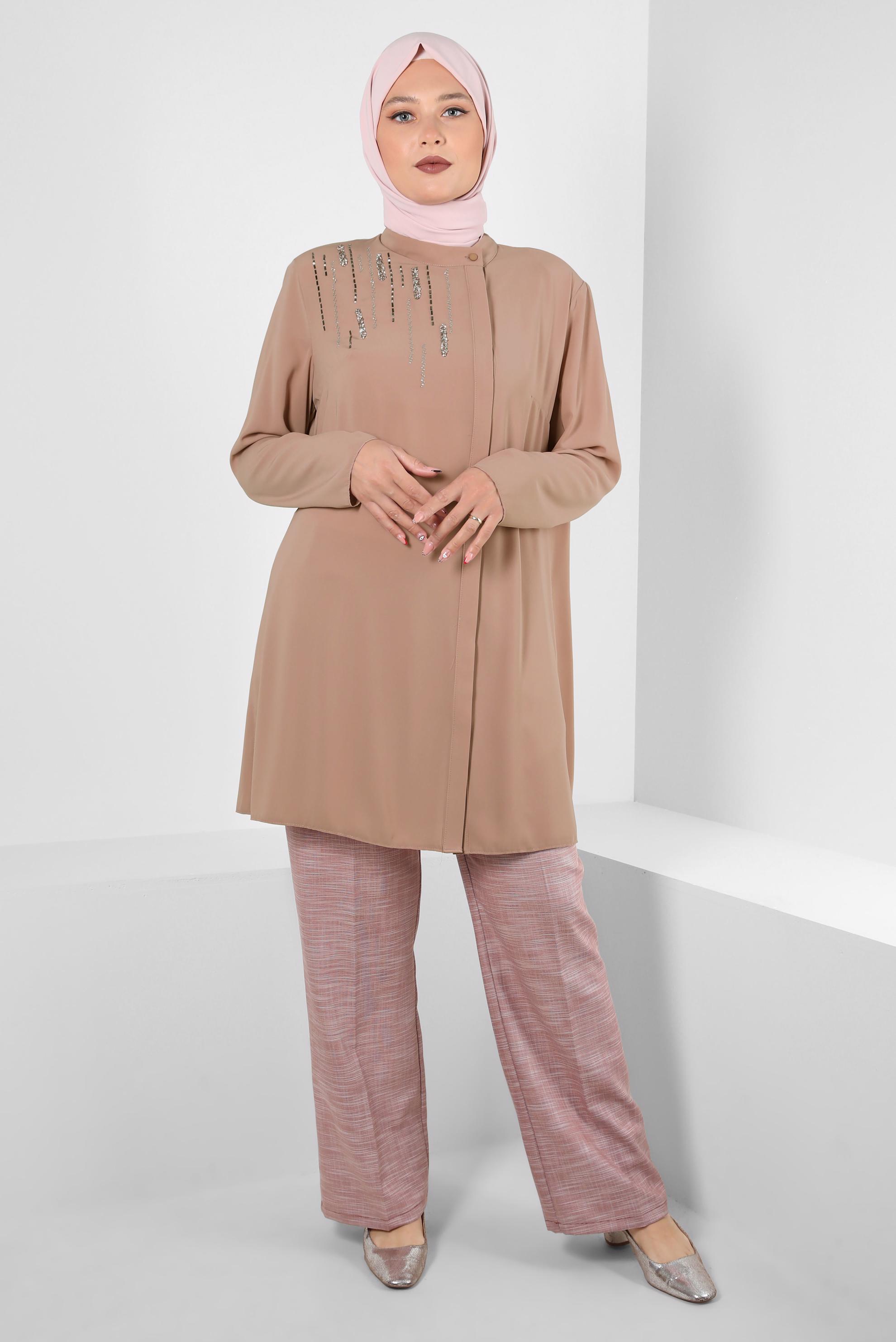 Tesettür giyim TABA BOL PAÇA BÜYÜK BEDEN PANTOLON 70546