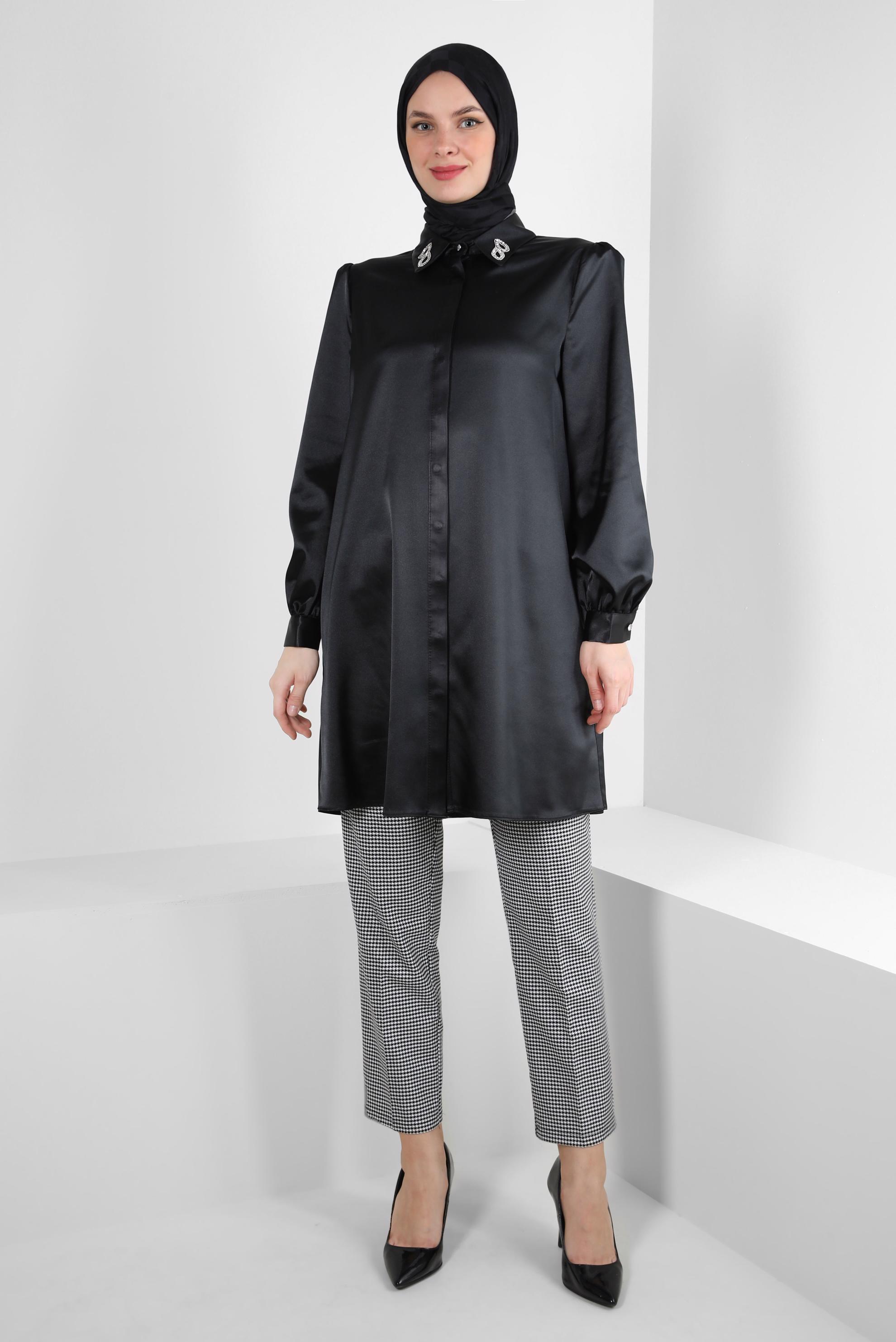 Tesettür giyim SİYAH KAZAYAĞI DESENLİ DAR PAÇA PANTOLON 70547