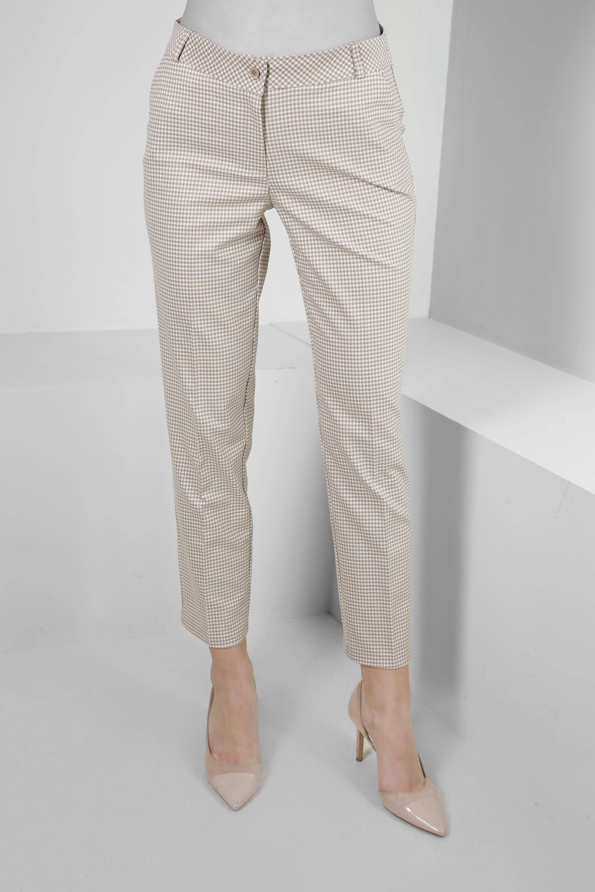 Tesettür giyim BEJ KAZAYAĞI DESENLİ DAR PAÇA PANTOLON 70547