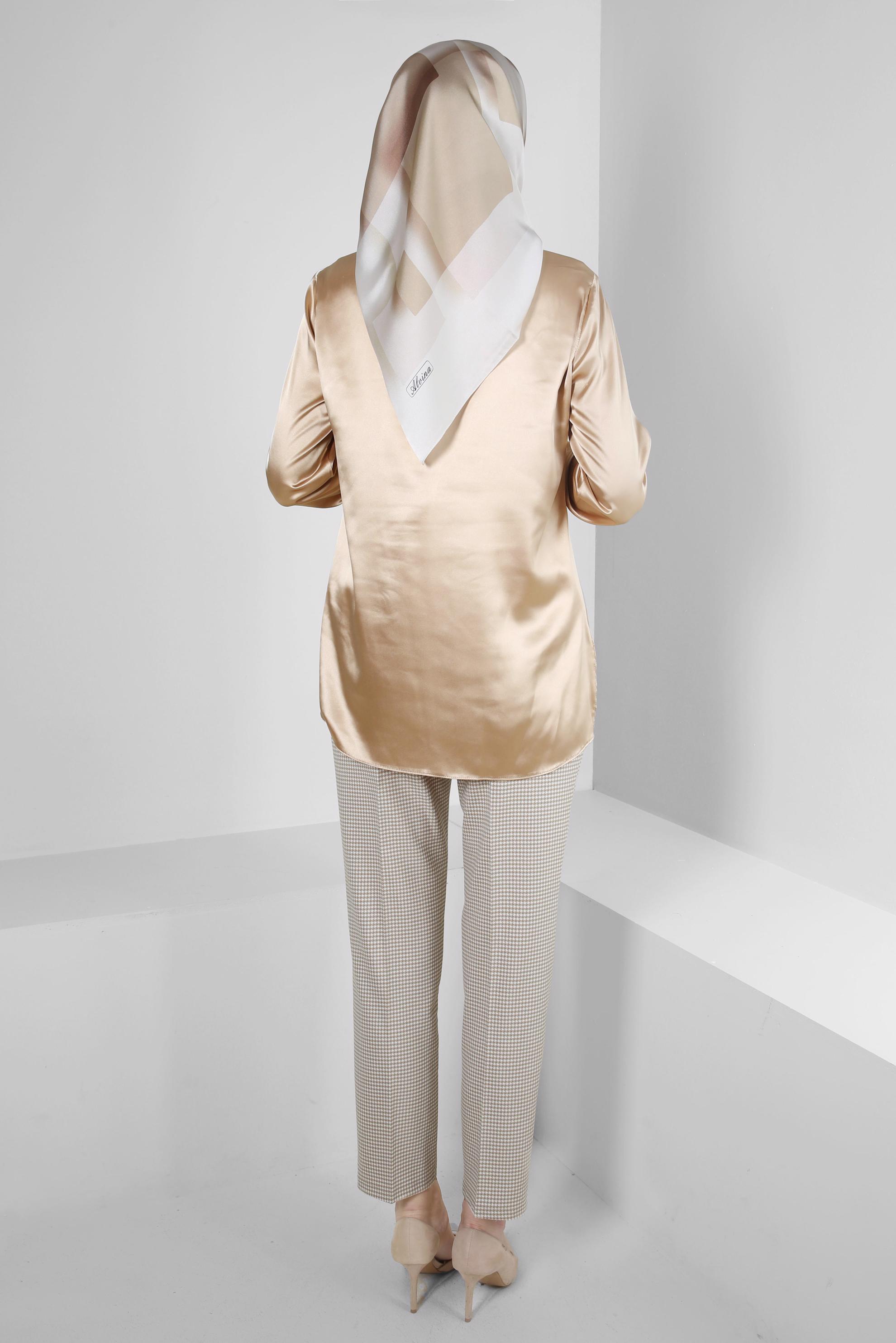 Tesettür giyim BEJ KAZAYAĞI DESENLİ DAR PAÇA PANTOLON 70547