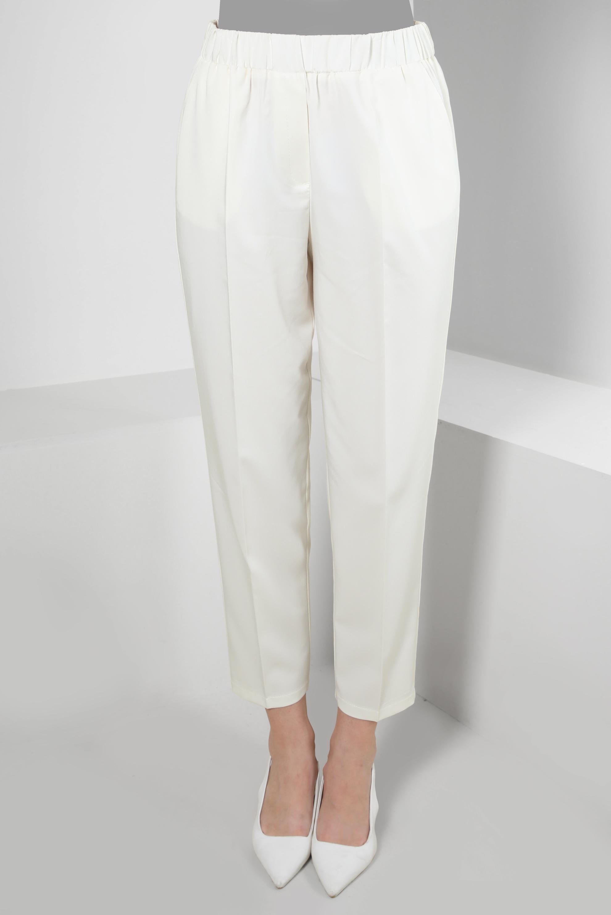 Tesettür giyim BEYAZ BELİ LASTİKLİ HAVUÇ KESİM PANTOLON 70548