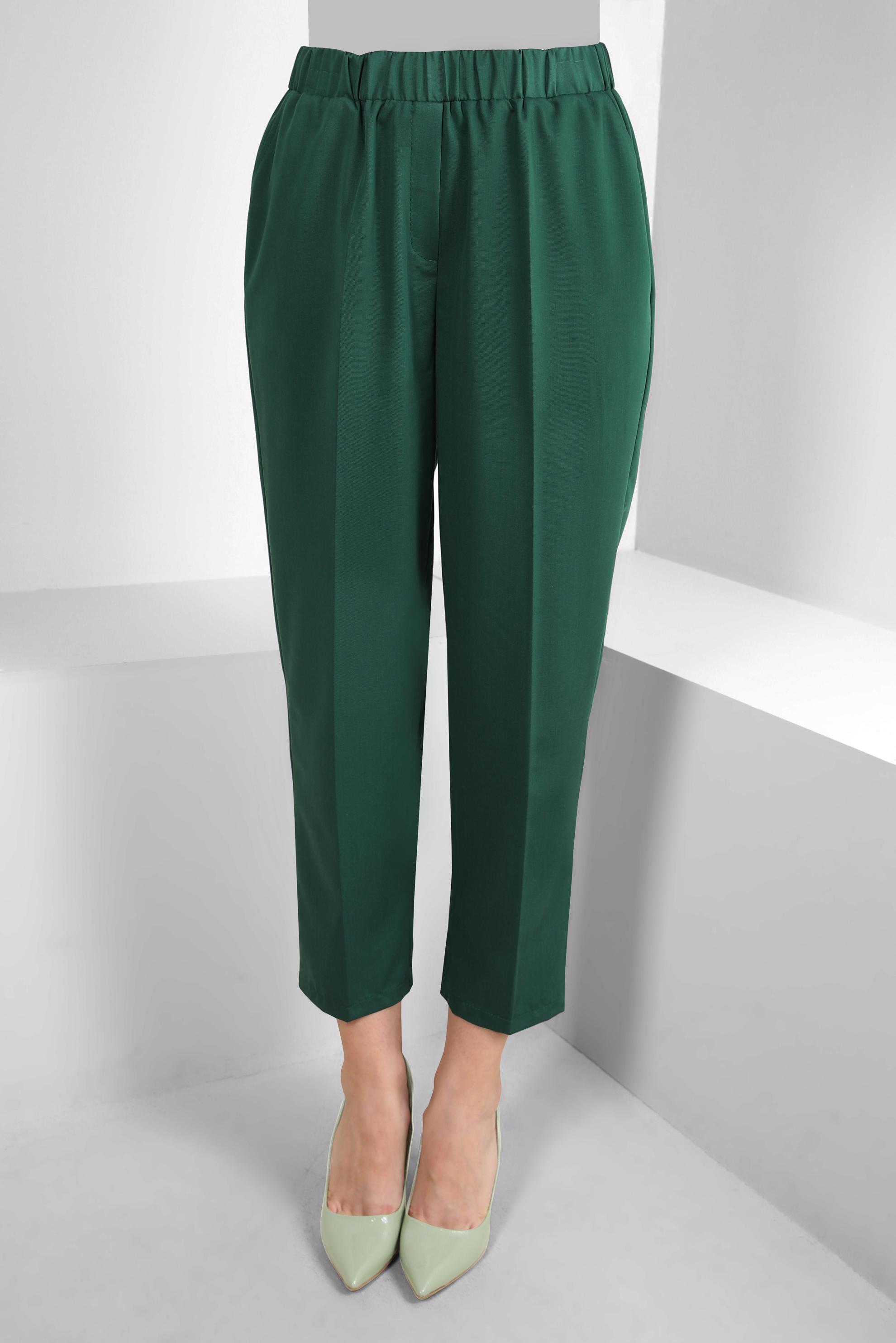 Tesettür giyim YEŞİL BELİ LASTİKLİ HAVUÇ KESİM PANTOLON 70548