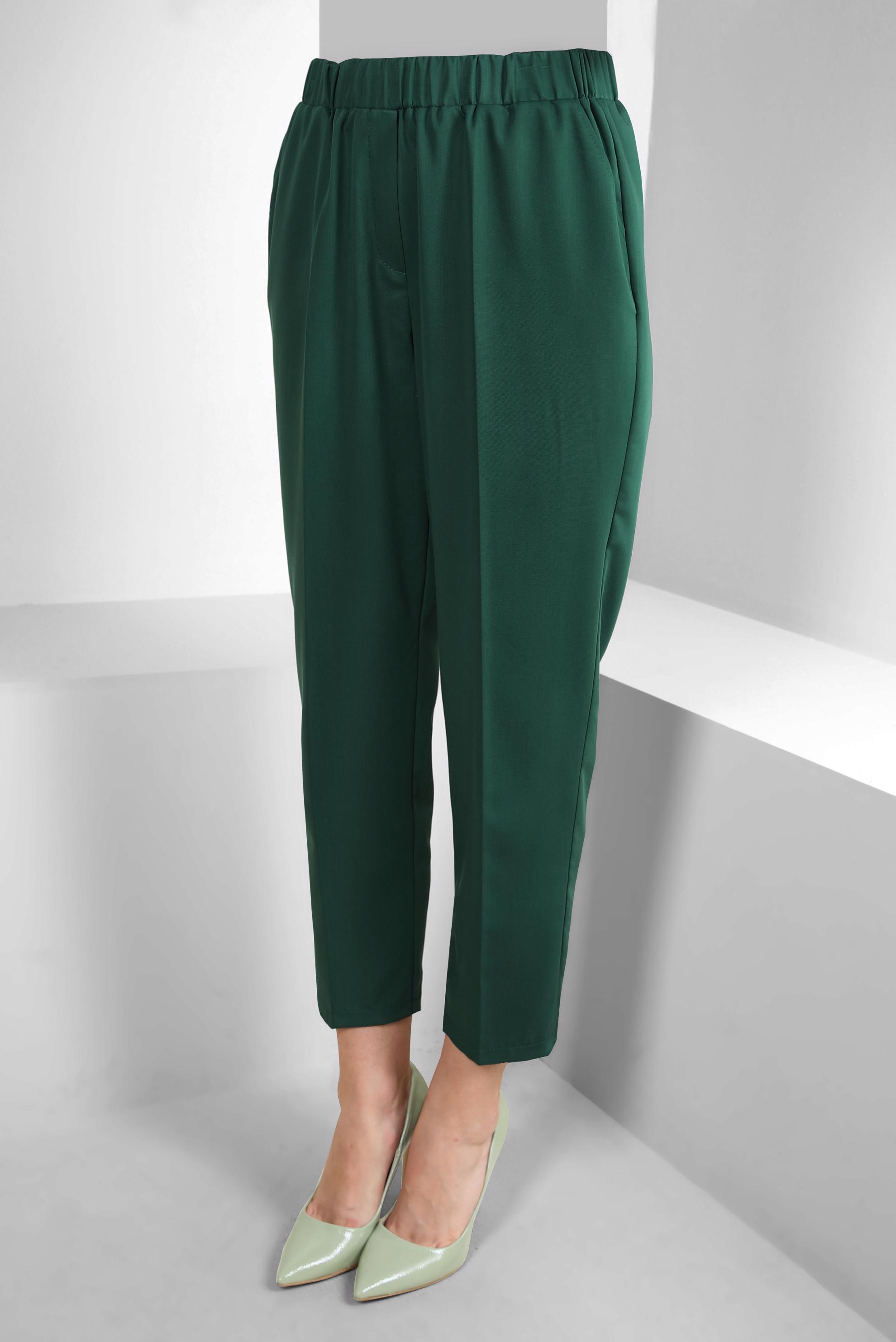 Tesettür giyim YEŞİL BELİ LASTİKLİ HAVUÇ KESİM PANTOLON 70548