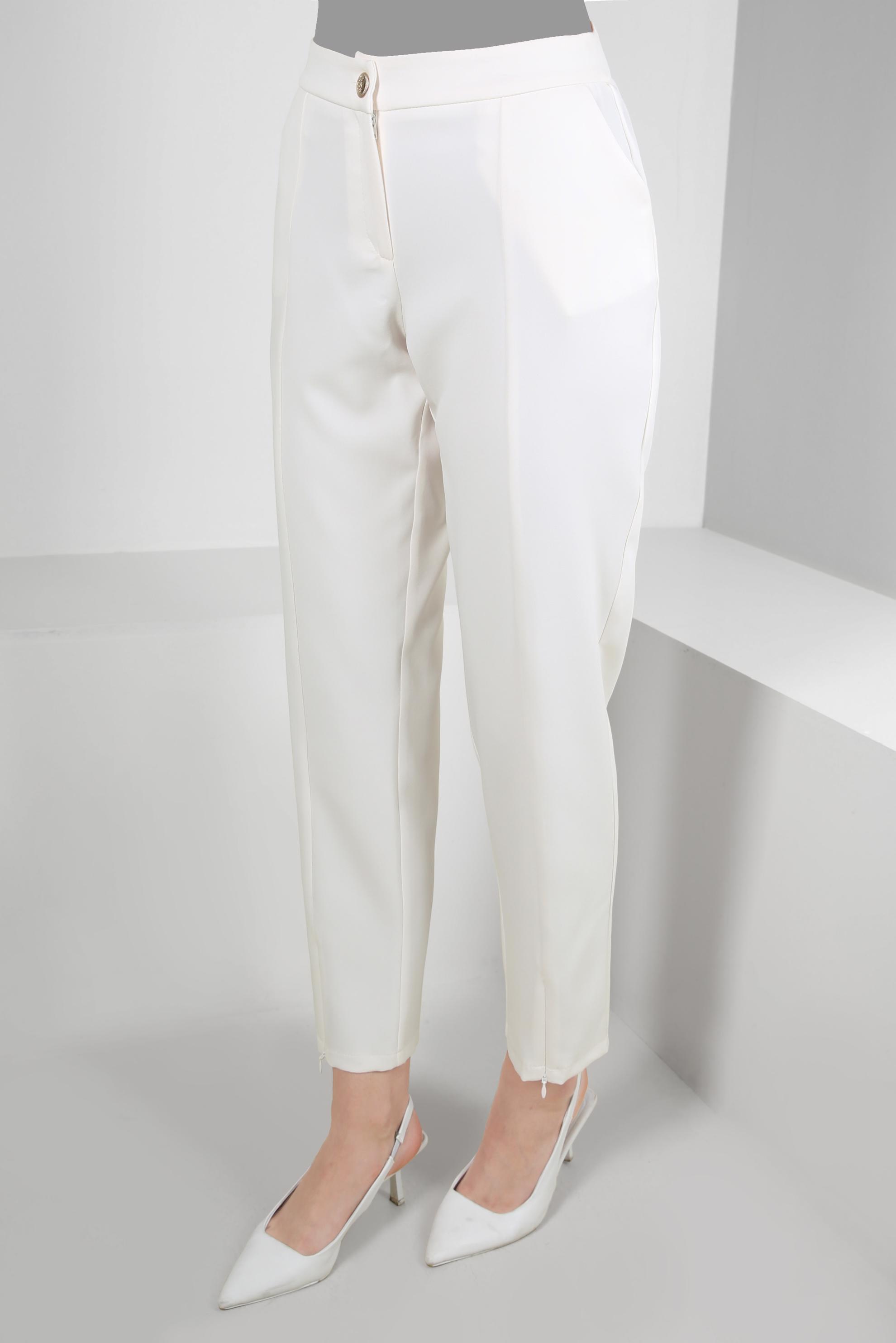 Tesettür giyim BEYAZ FERMUAR DETAYLI KLASİK PANTOLON 70549