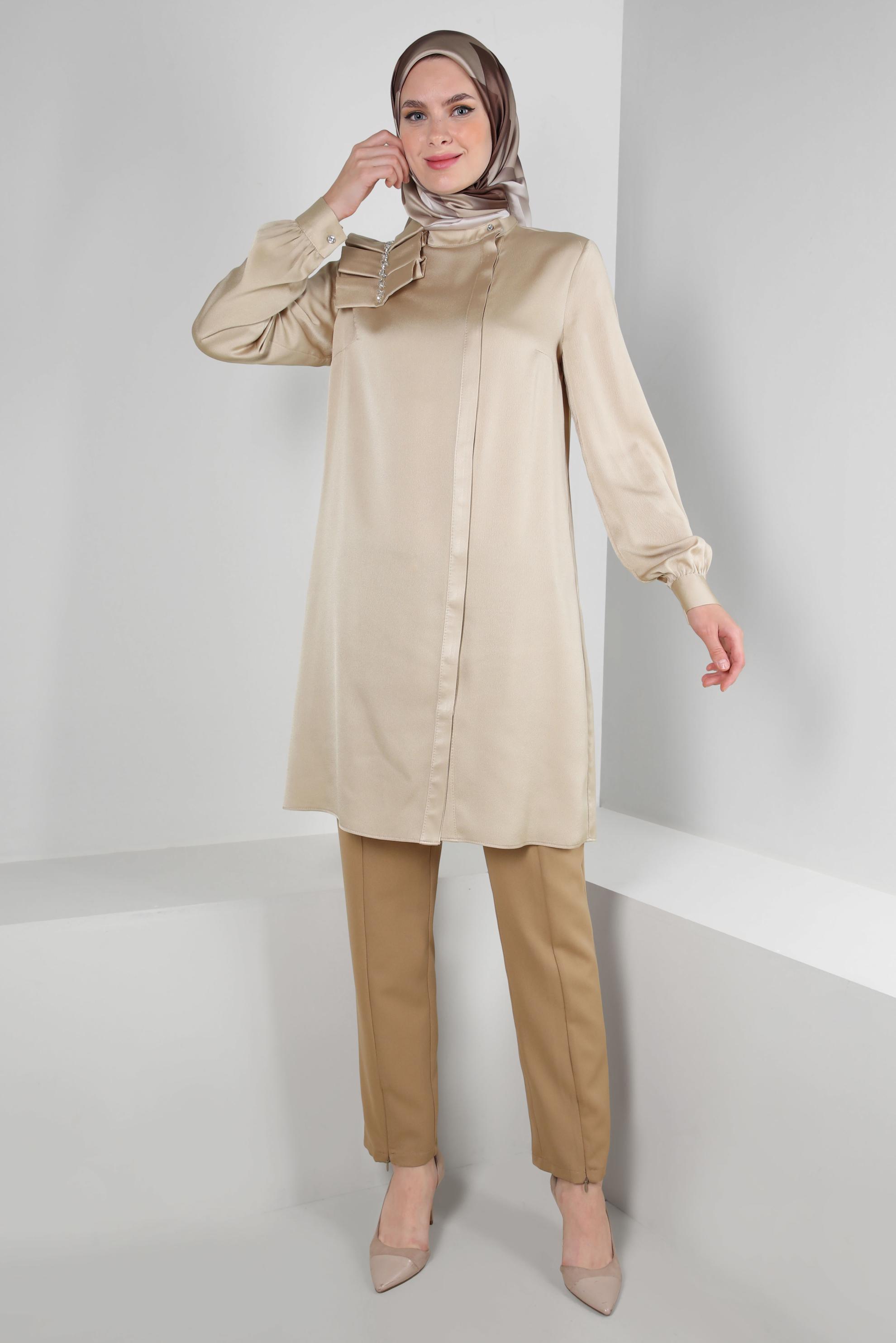 Tesettür giyim KUM FERMUAR DETAYLI KLASİK PANTOLON 70549