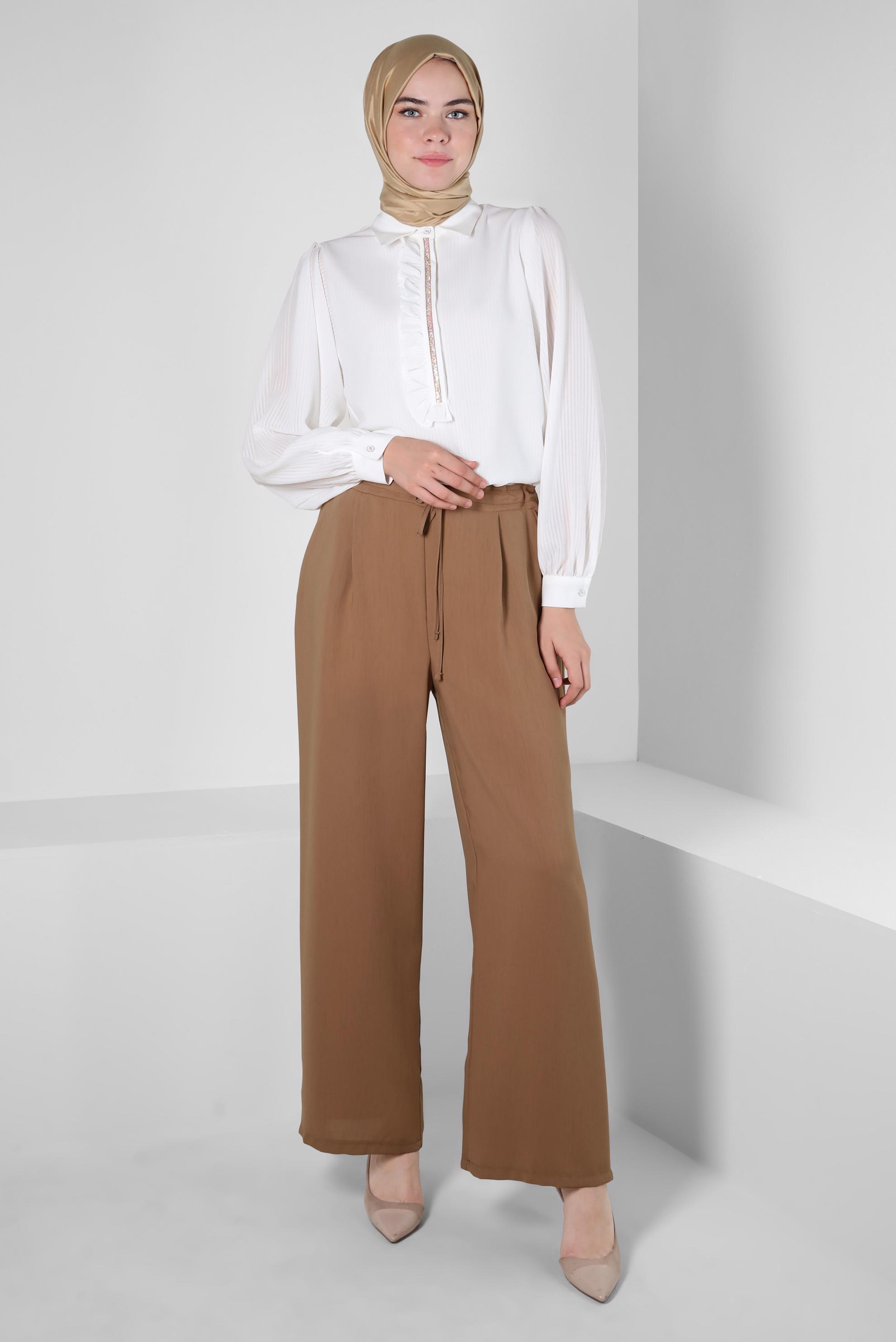 Tesettür giyim KAHVE GENİŞ PAÇA PANTOLON 70550