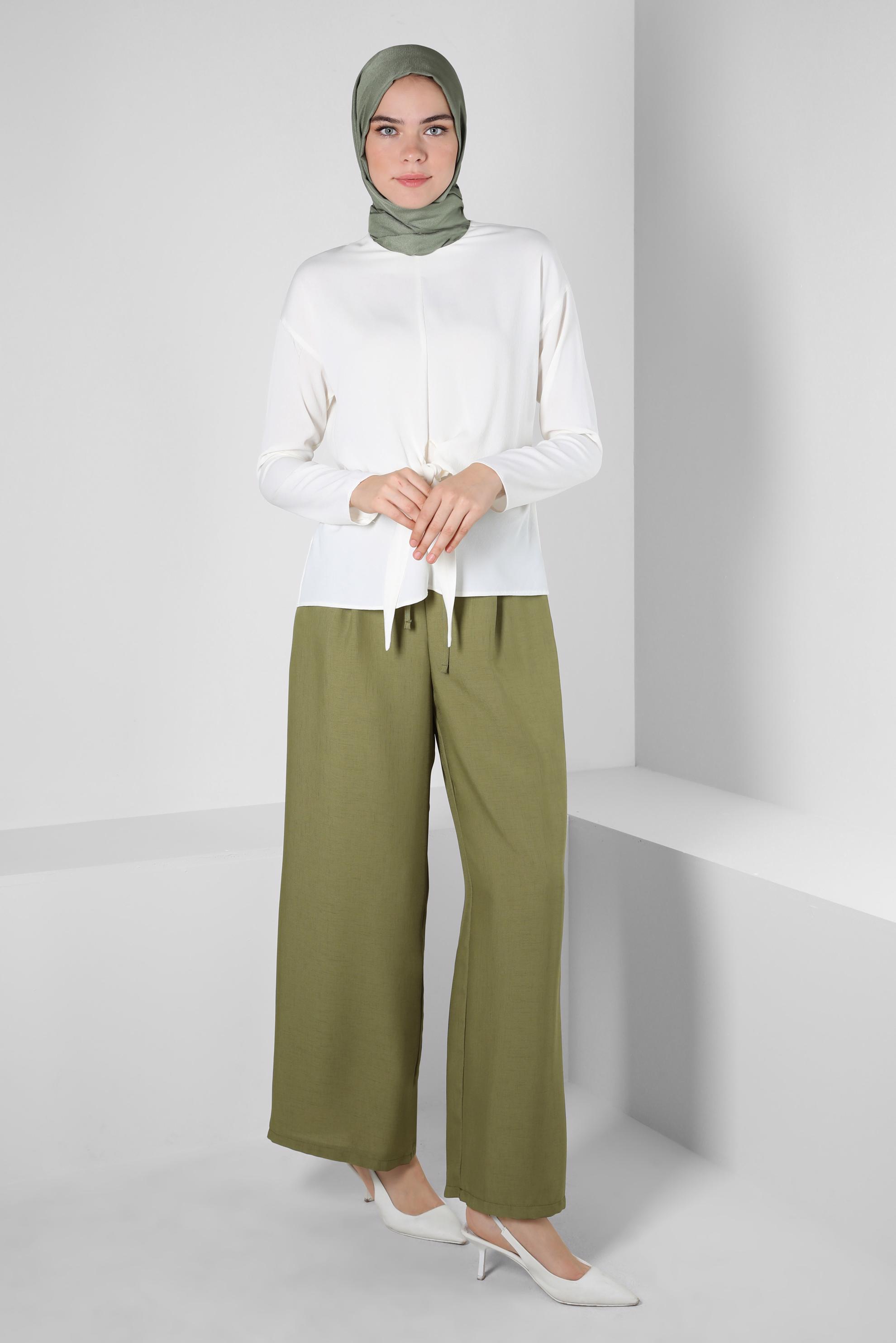 Tesettür giyim YEŞİL GENİŞ PAÇA PANTOLON 70550