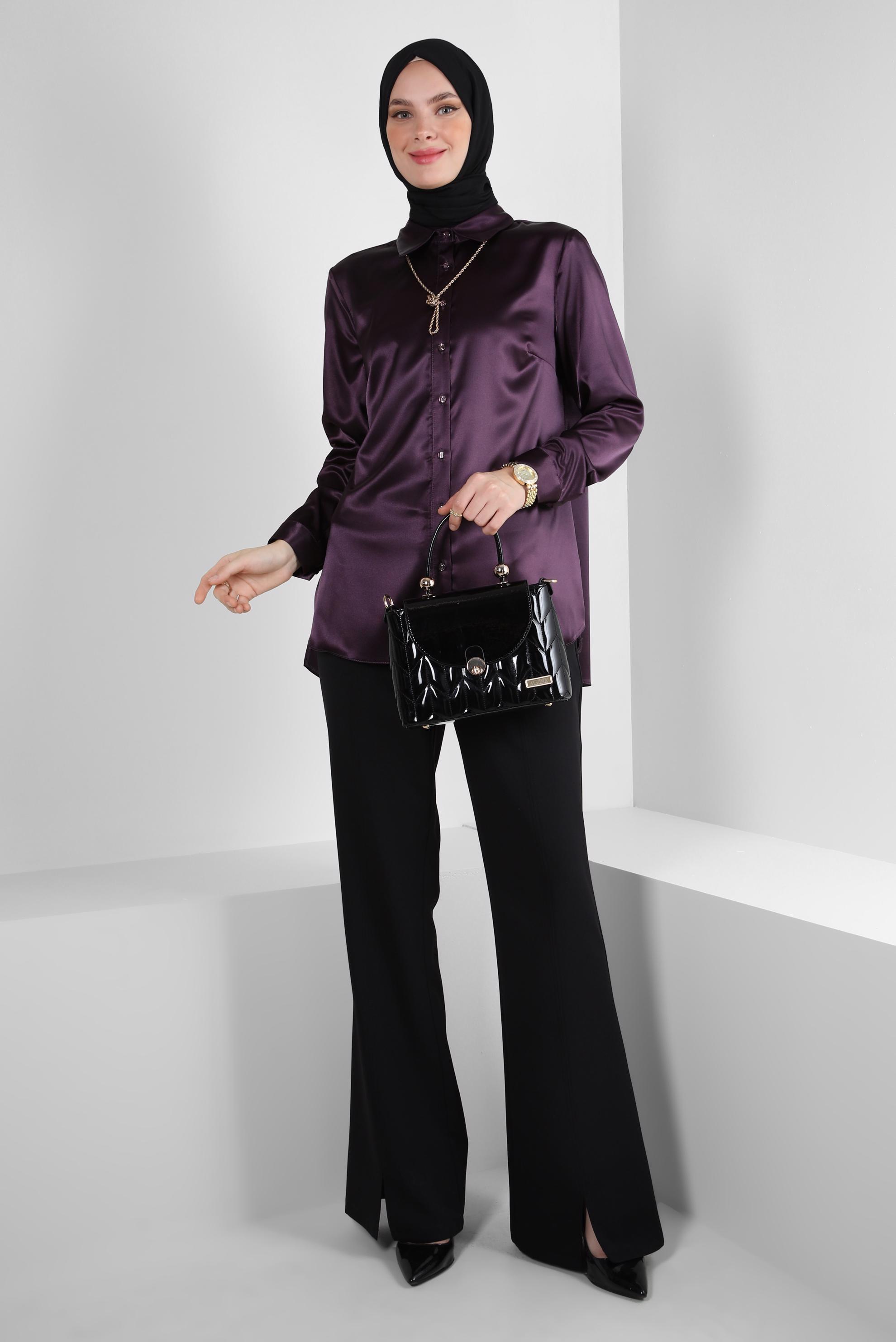 Tesettür giyim SİYAH İSPANYOL PAÇA YIRTMAÇ DETAYLI PANTOLON 70551