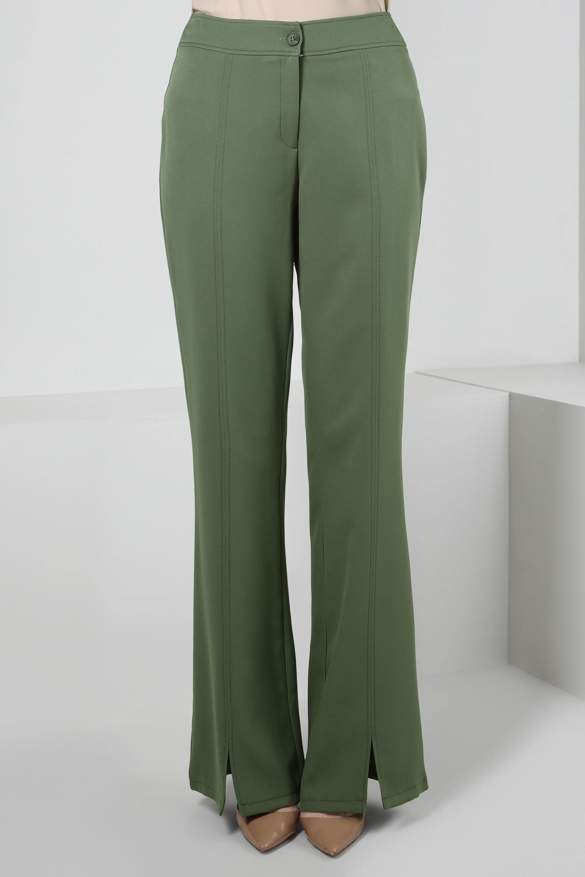 Tesettür giyim YEŞİL İSPANYOL PAÇA YIRTMAÇ DETAYLI PANTOLON 70551