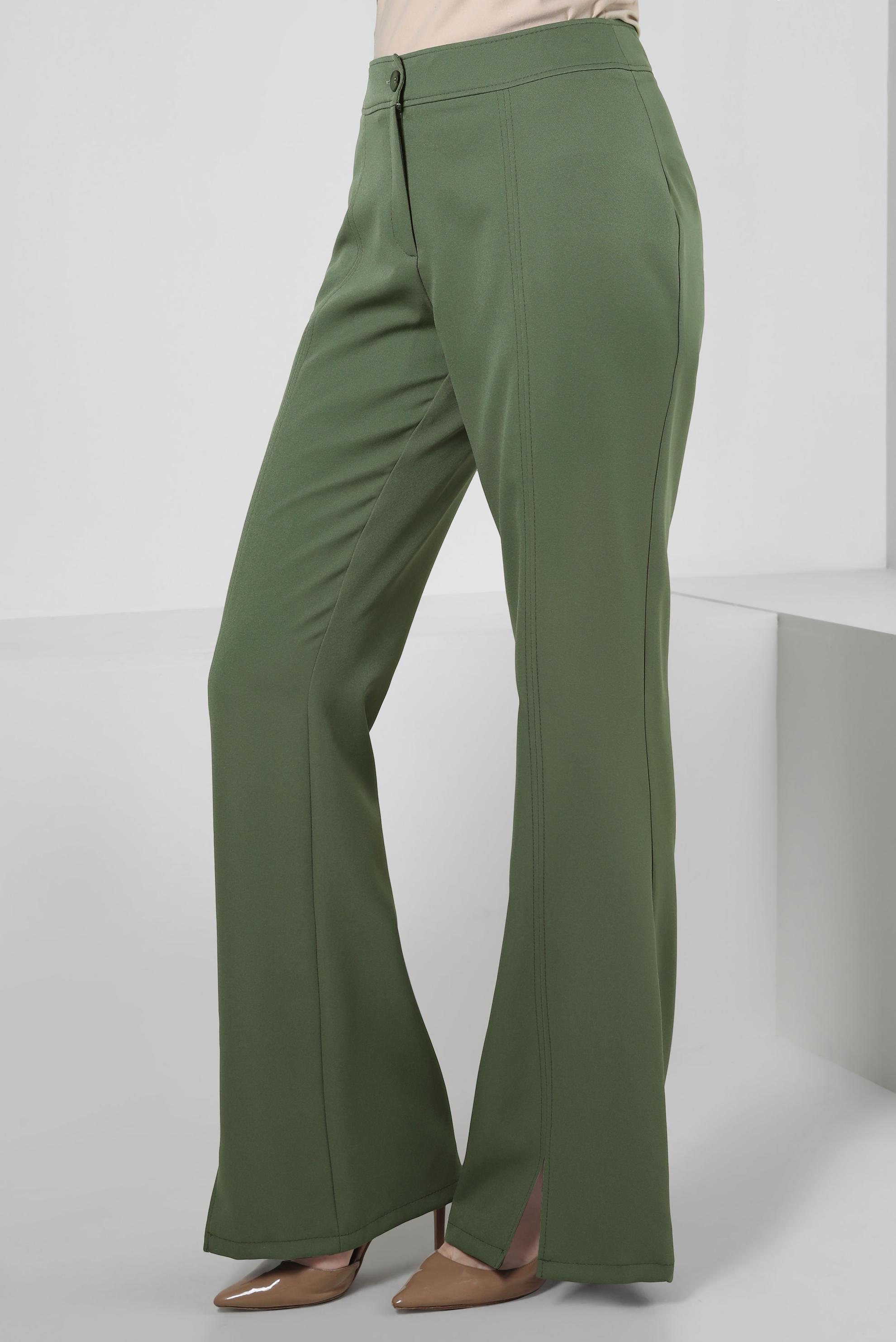 Tesettür giyim YEŞİL İSPANYOL PAÇA YIRTMAÇ DETAYLI PANTOLON 70551