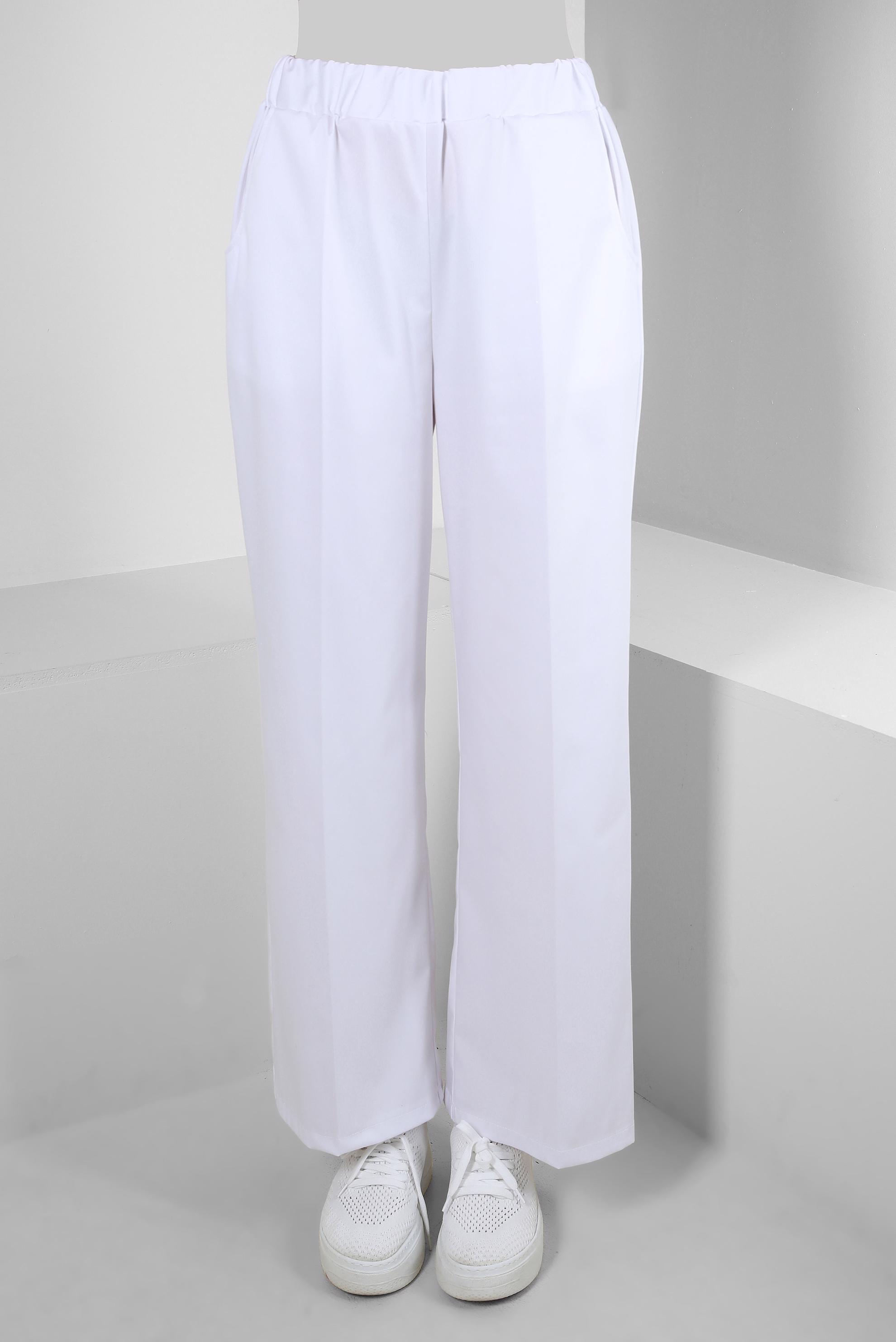 Tesettür giyim BEYAZ BELİ LASTİKLİ GENİŞ PAÇA PANTOLON 70554