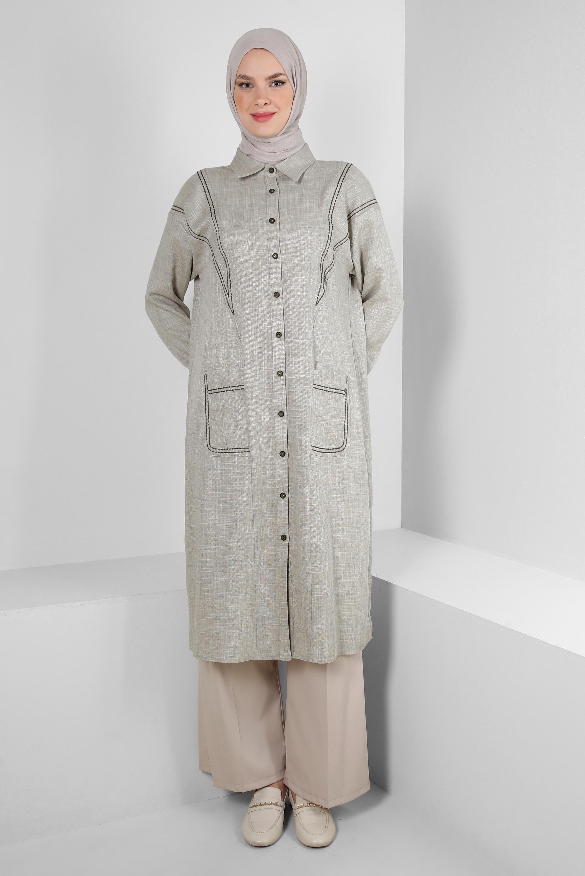 Tesettür giyim BEJ BELİ LASTİKLİ GENİŞ PAÇA PANTOLON 70554