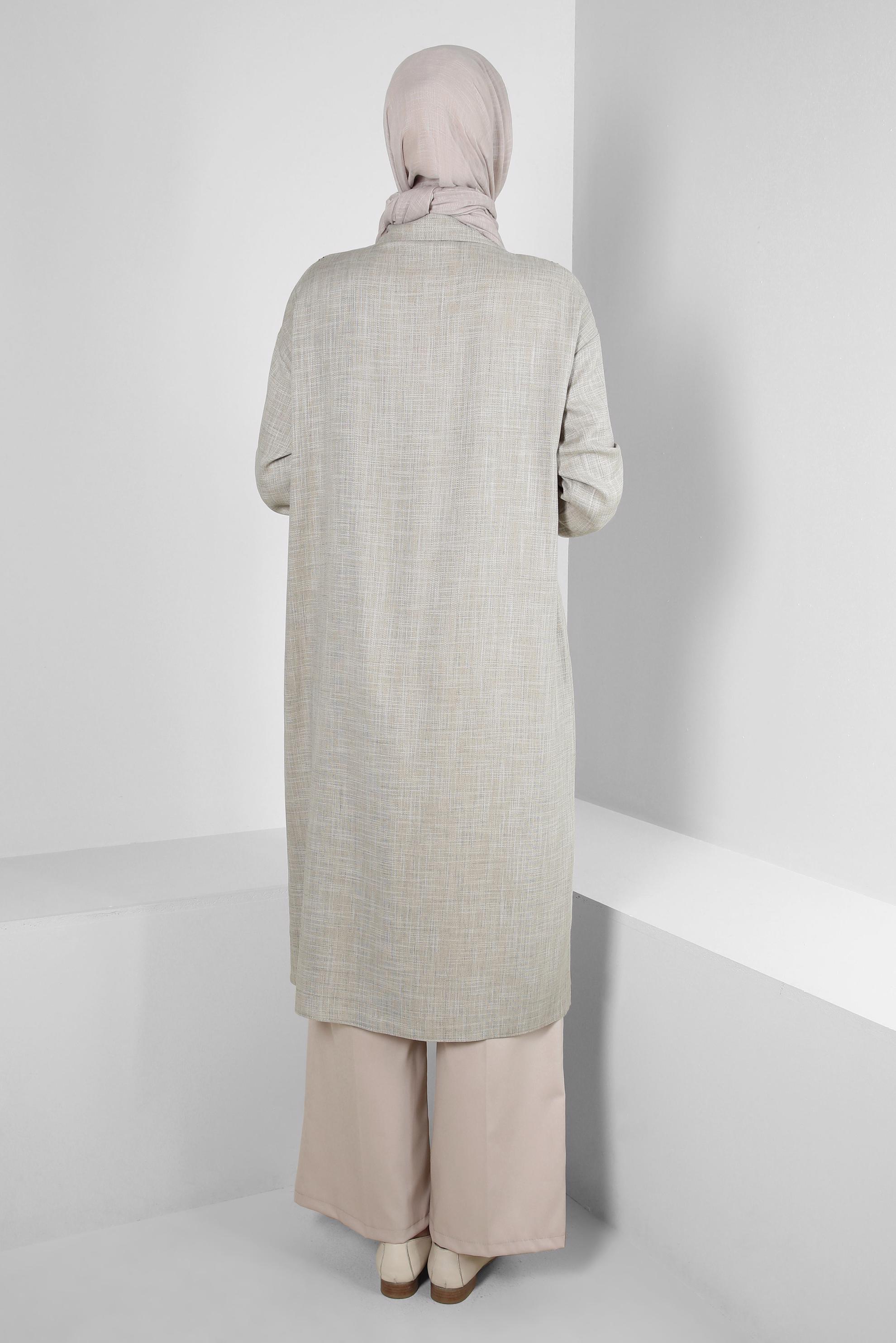 Tesettür giyim BEJ BELİ LASTİKLİ GENİŞ PAÇA PANTOLON 70554