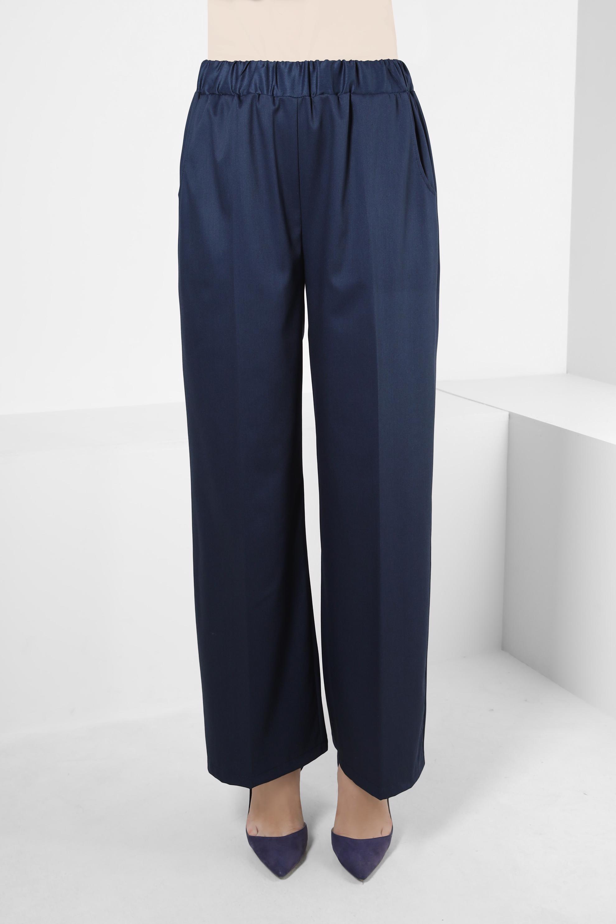 Tesettür giyim LACİVERT BELİ LASTİKLİ GENİŞ PAÇA PANTOLON 70554