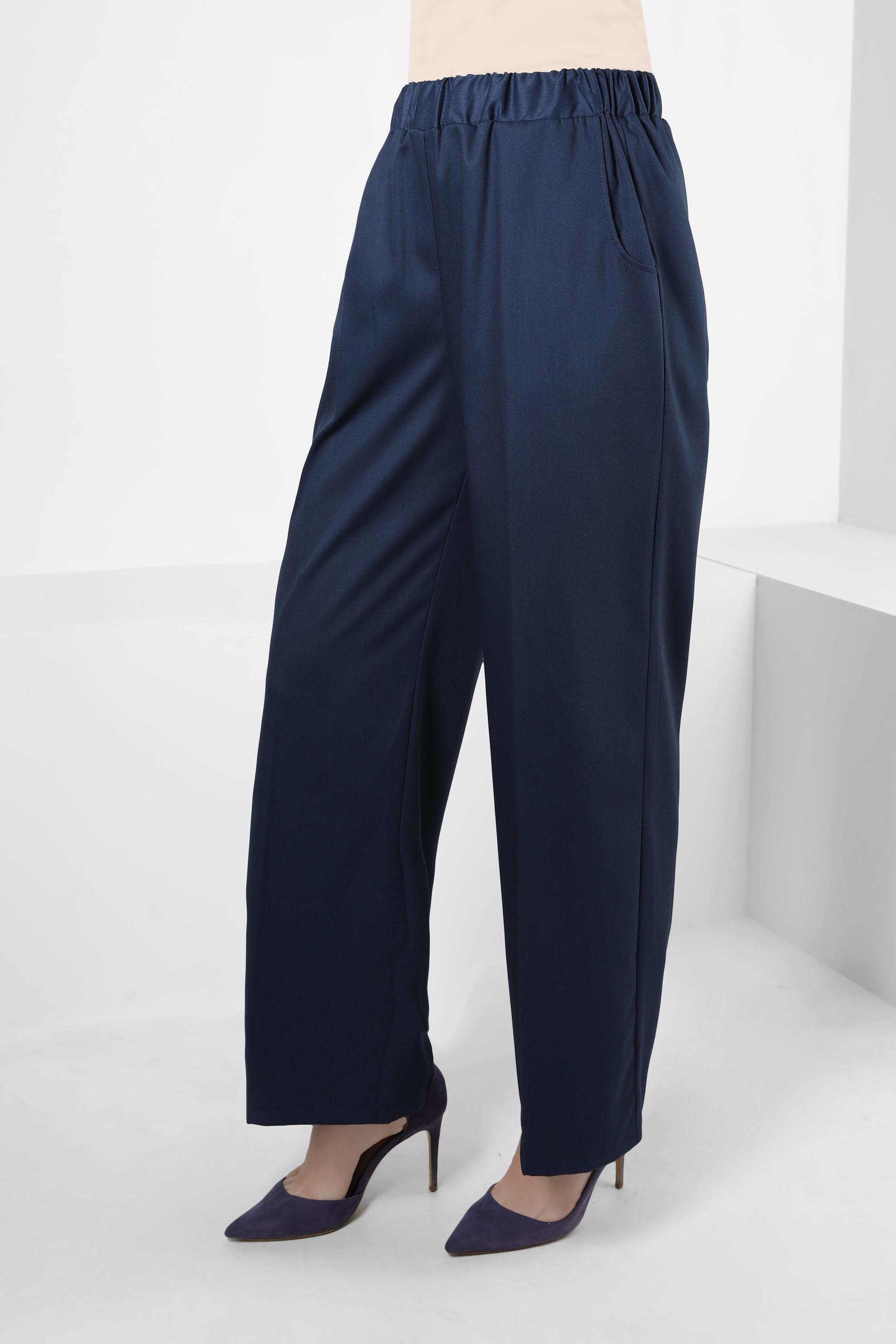 Tesettür giyim LACİVERT BELİ LASTİKLİ GENİŞ PAÇA PANTOLON 70554