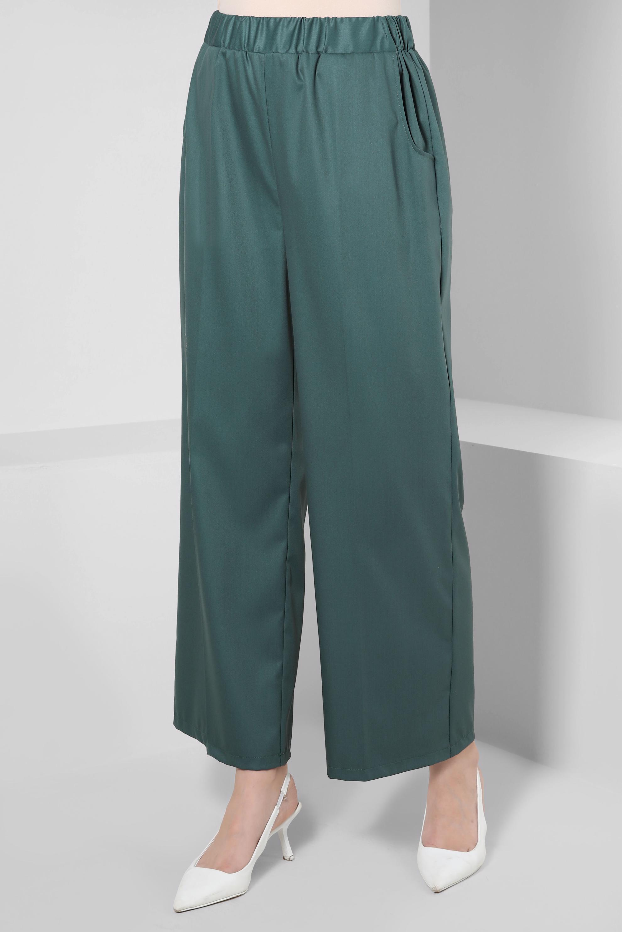 Tesettür giyim MAVİ BELİ LASTİKLİ GENİŞ PAÇA PANTOLON 70554