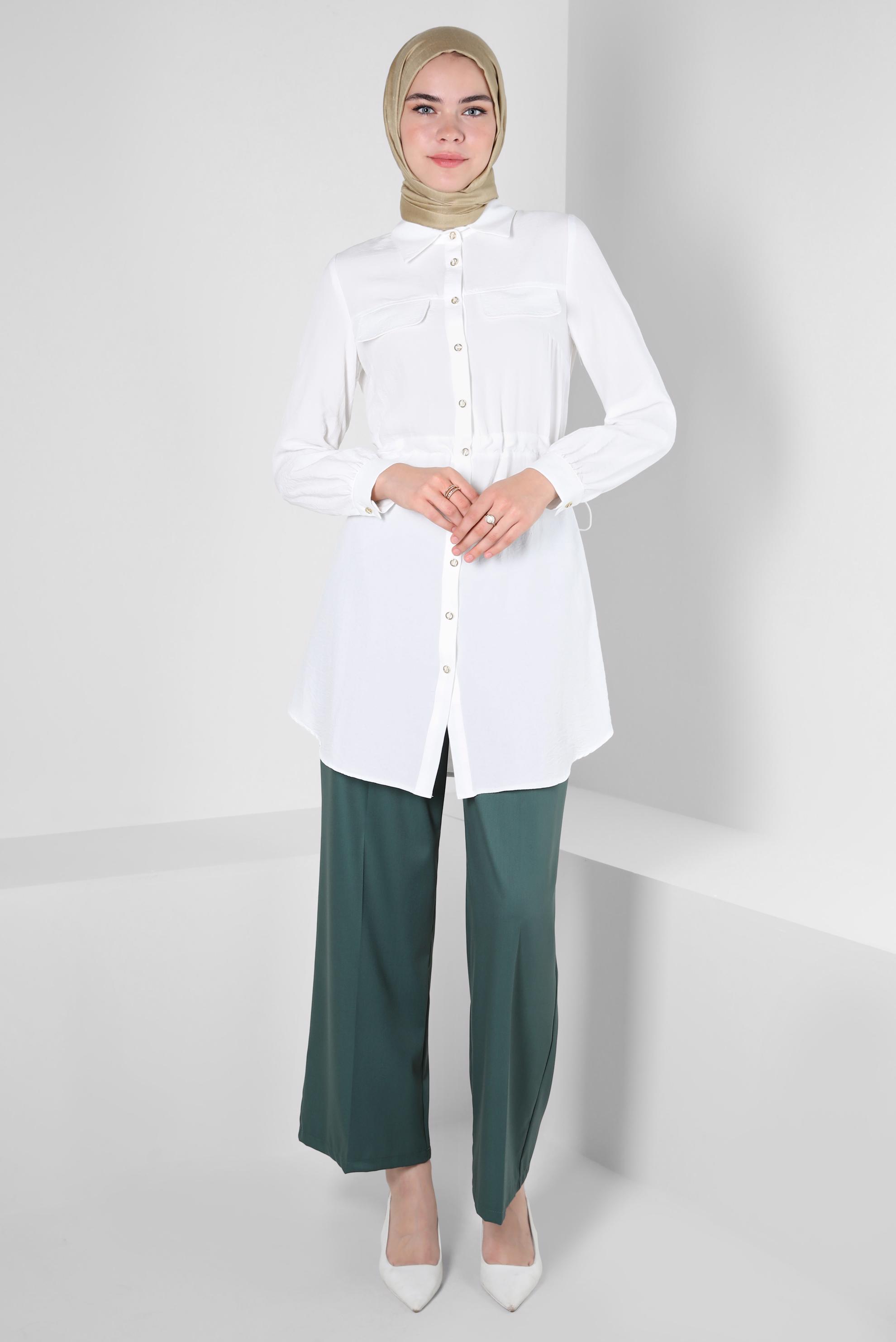 Tesettür giyim MAVİ BELİ LASTİKLİ GENİŞ PAÇA PANTOLON 70554