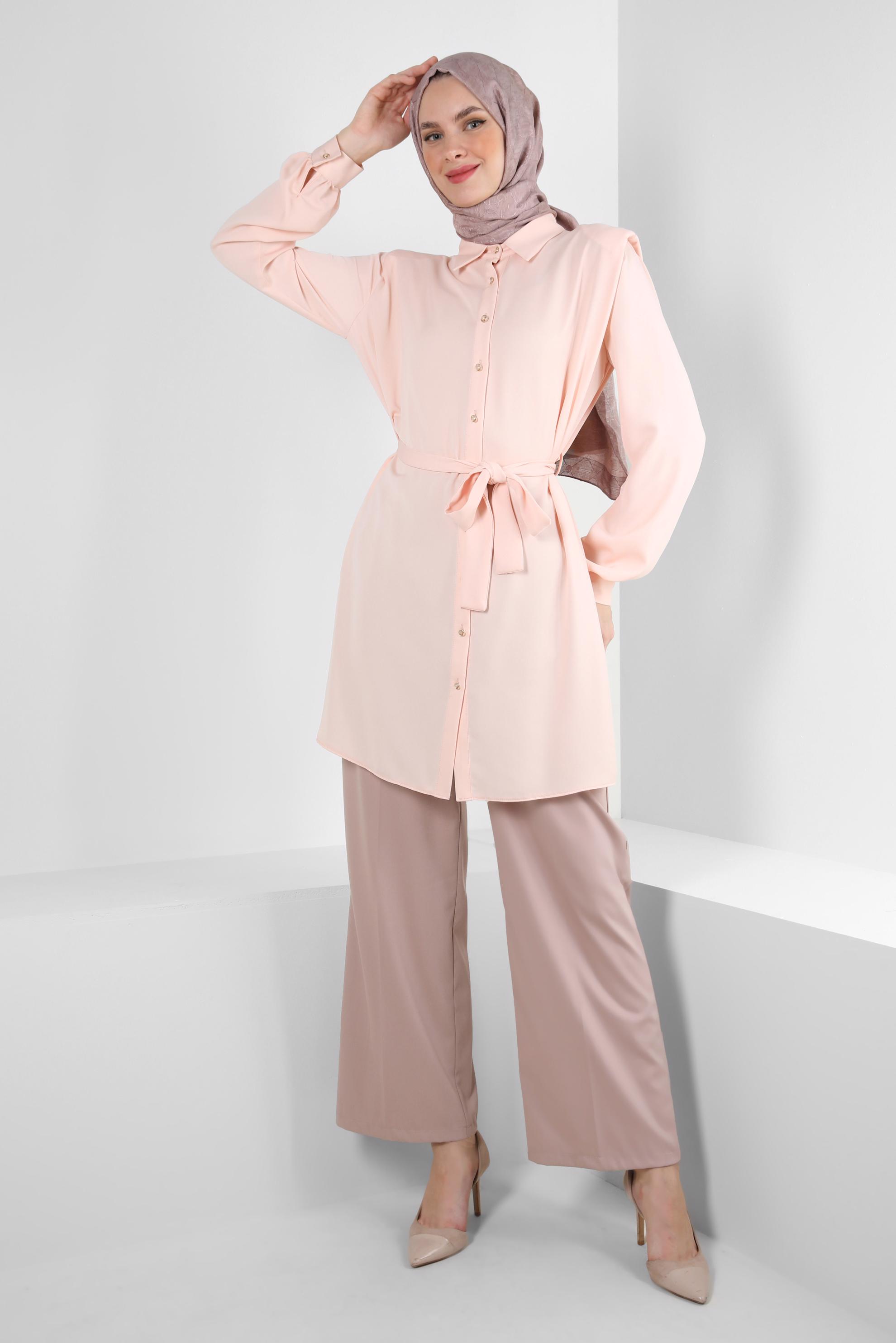 Tesettür giyim VİZON BELİ LASTİKLİ GENİŞ PAÇA PANTOLON 70554