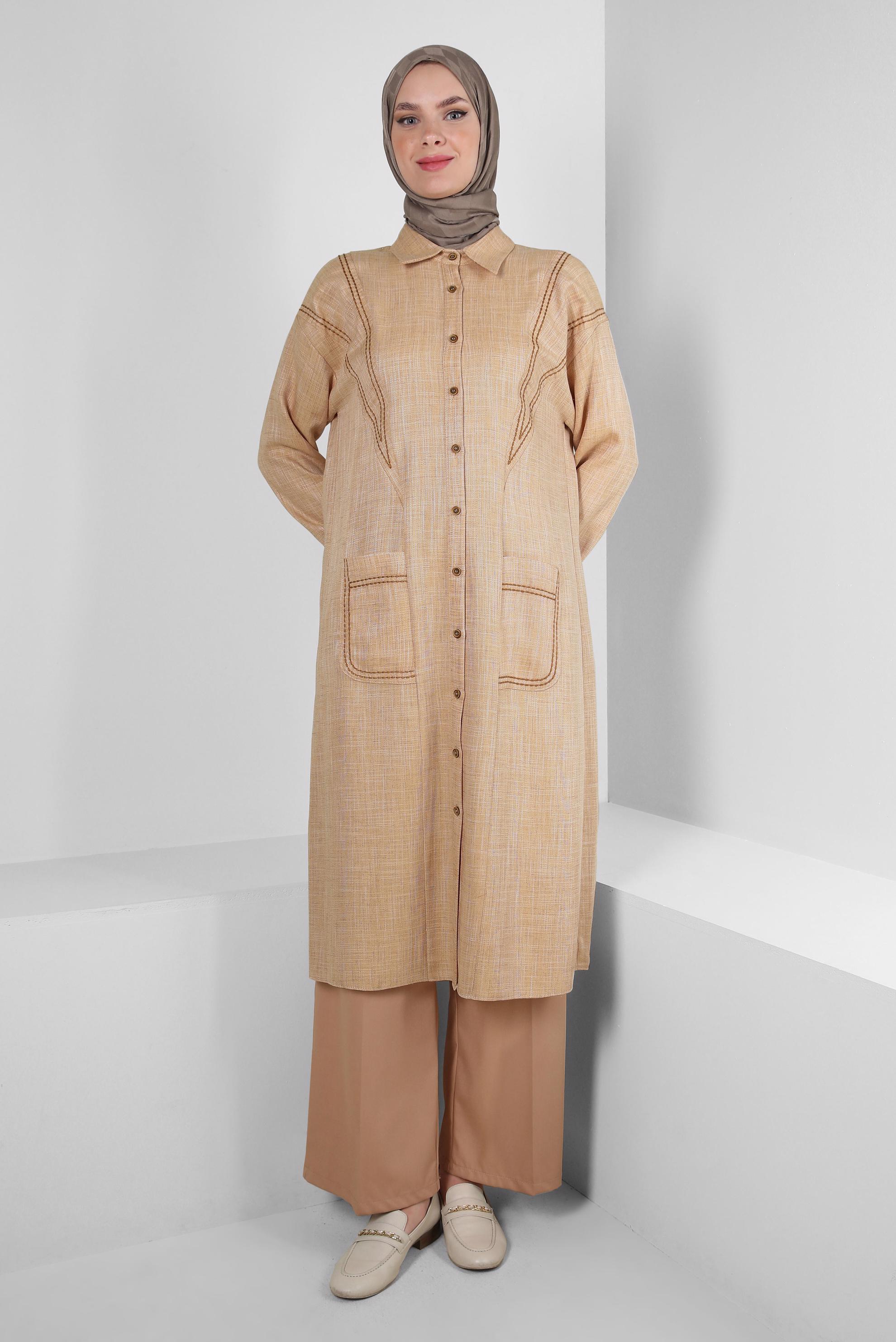 Tesettür giyim KAHVE BELİ LASTİKLİ GENİŞ PAÇA PANTOLON 70554