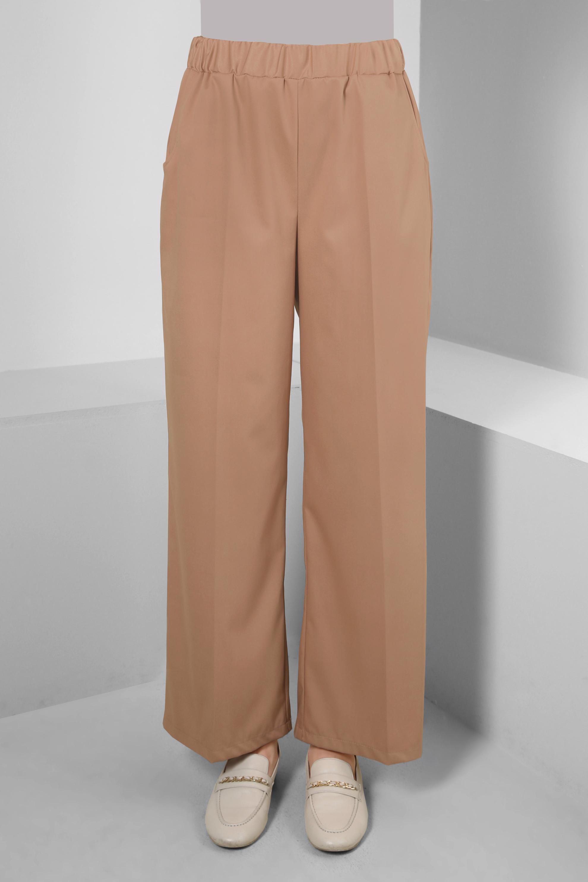 Tesettür giyim KAHVE BELİ LASTİKLİ GENİŞ PAÇA PANTOLON 70554