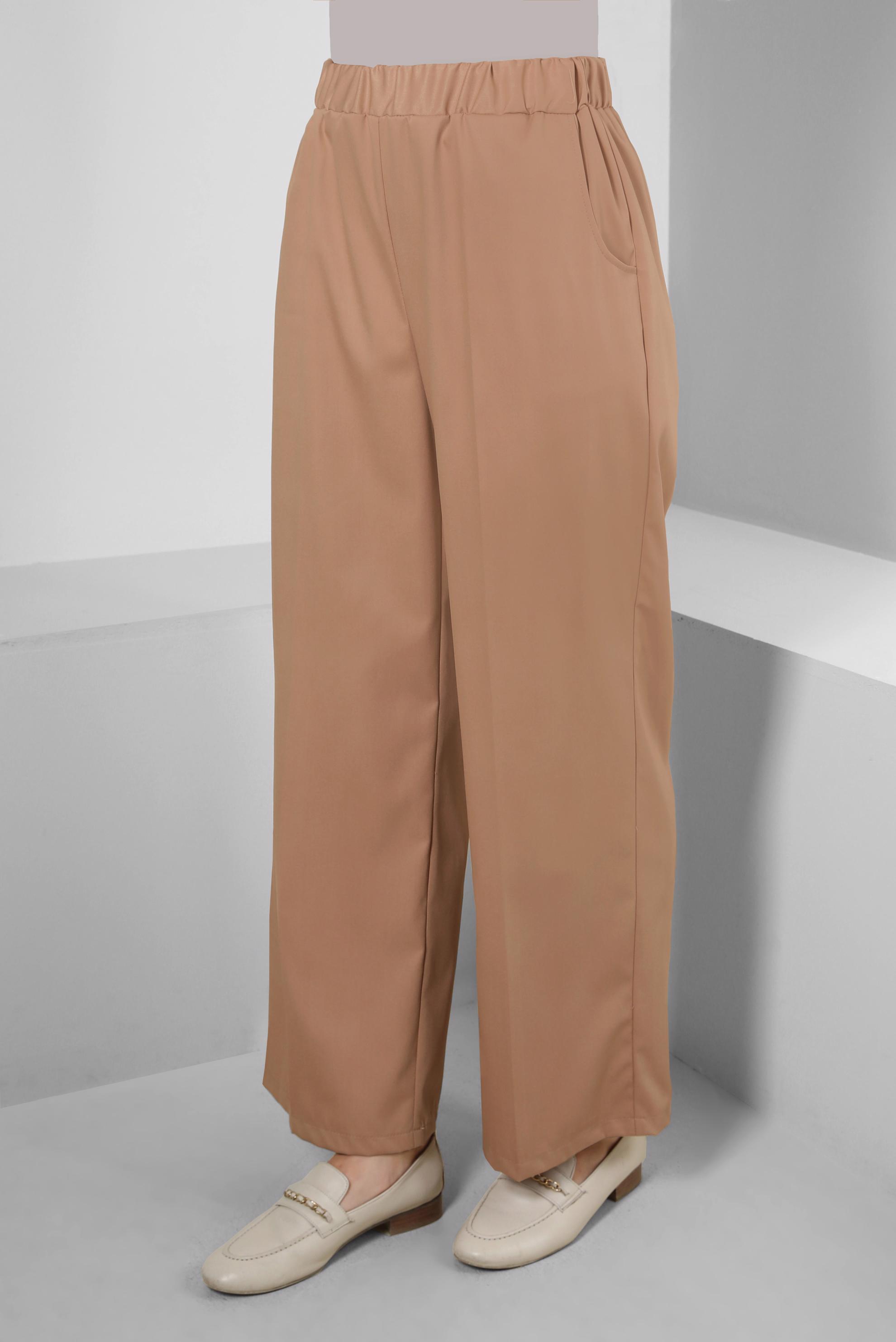 Tesettür giyim KAHVE BELİ LASTİKLİ GENİŞ PAÇA PANTOLON 70554
