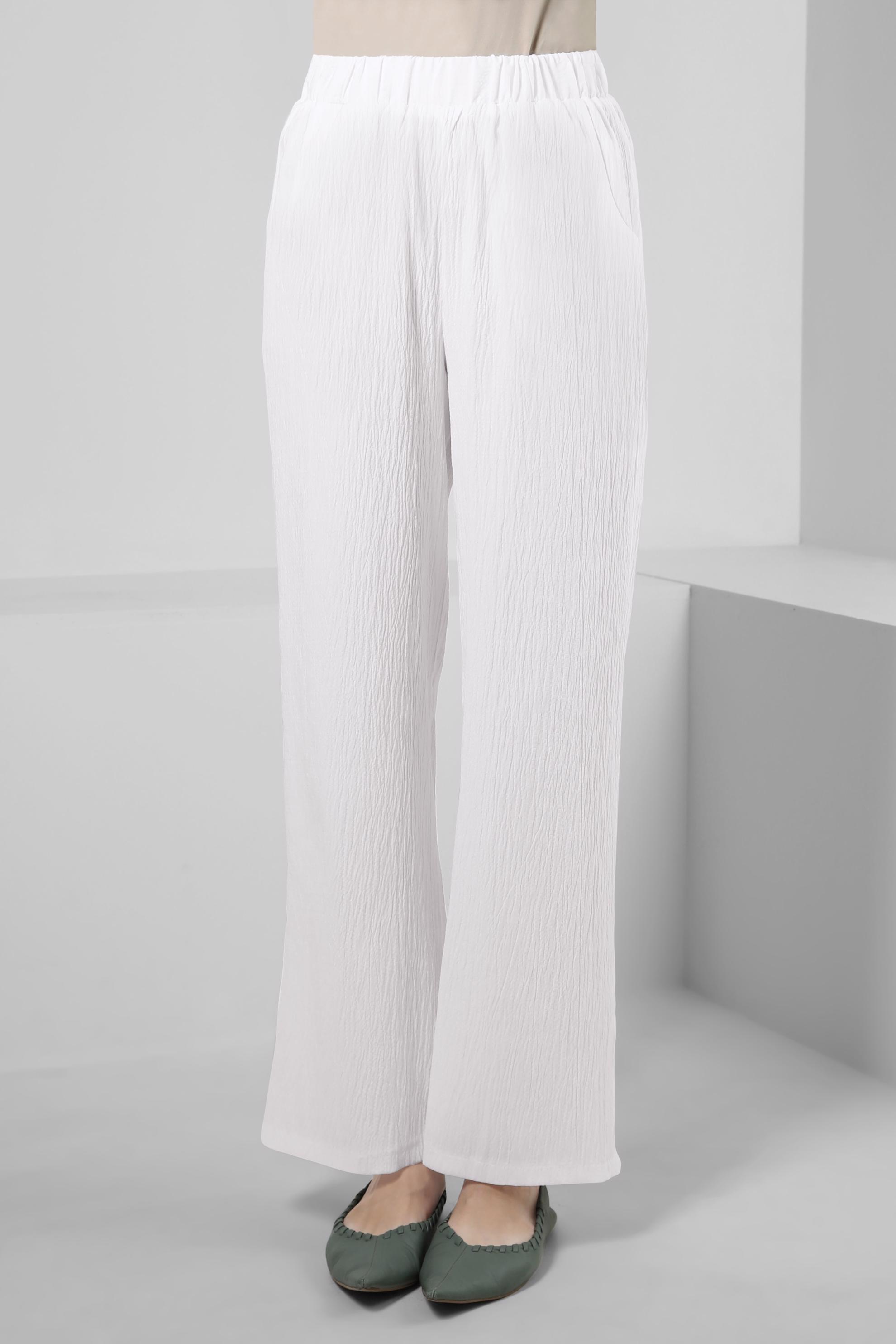 Tesettür giyim BEYAZ BELİ LASTİKLİ GENİŞ PAÇA PANTOLON 70555