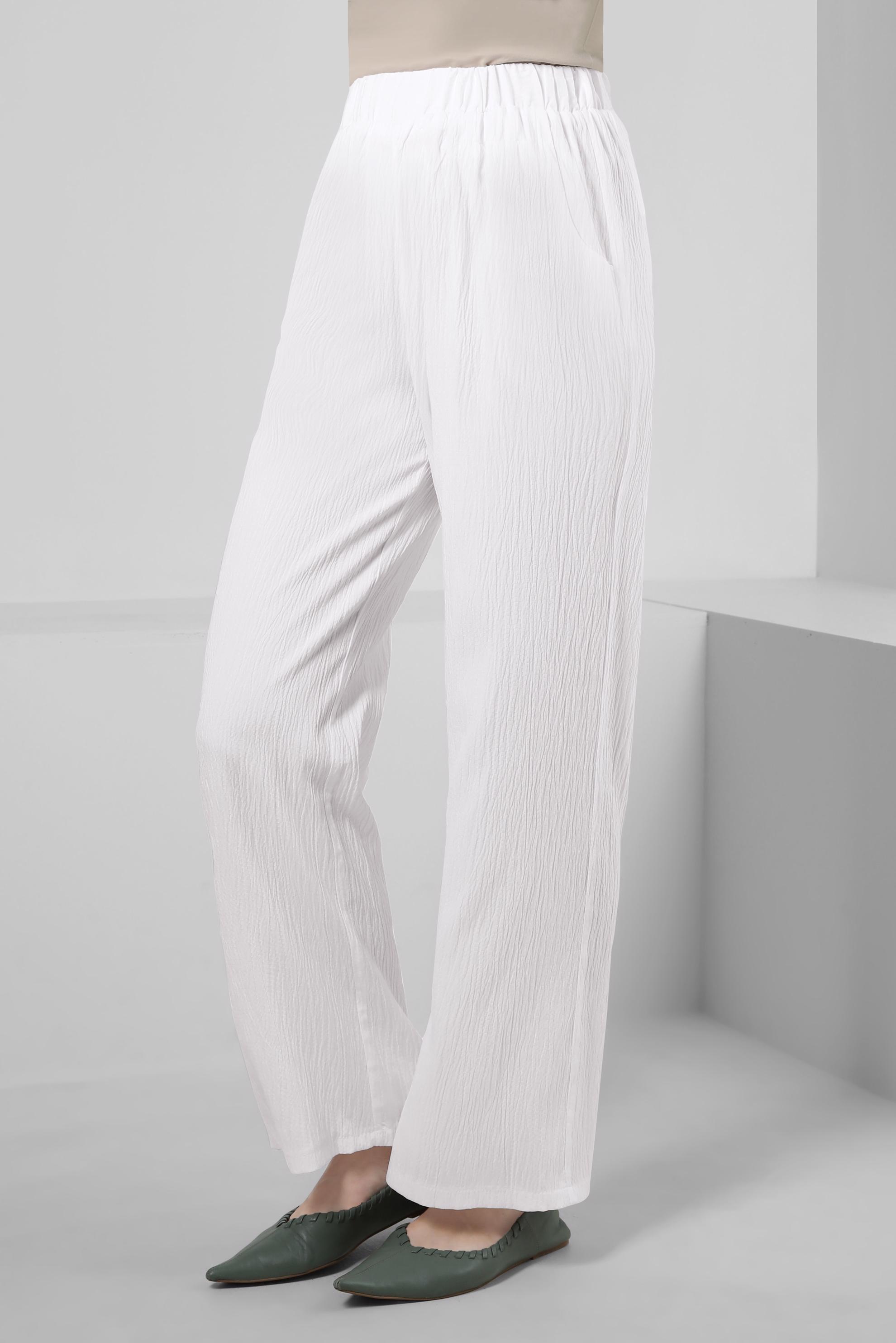 Tesettür giyim BEYAZ BELİ LASTİKLİ GENİŞ PAÇA PANTOLON 70555