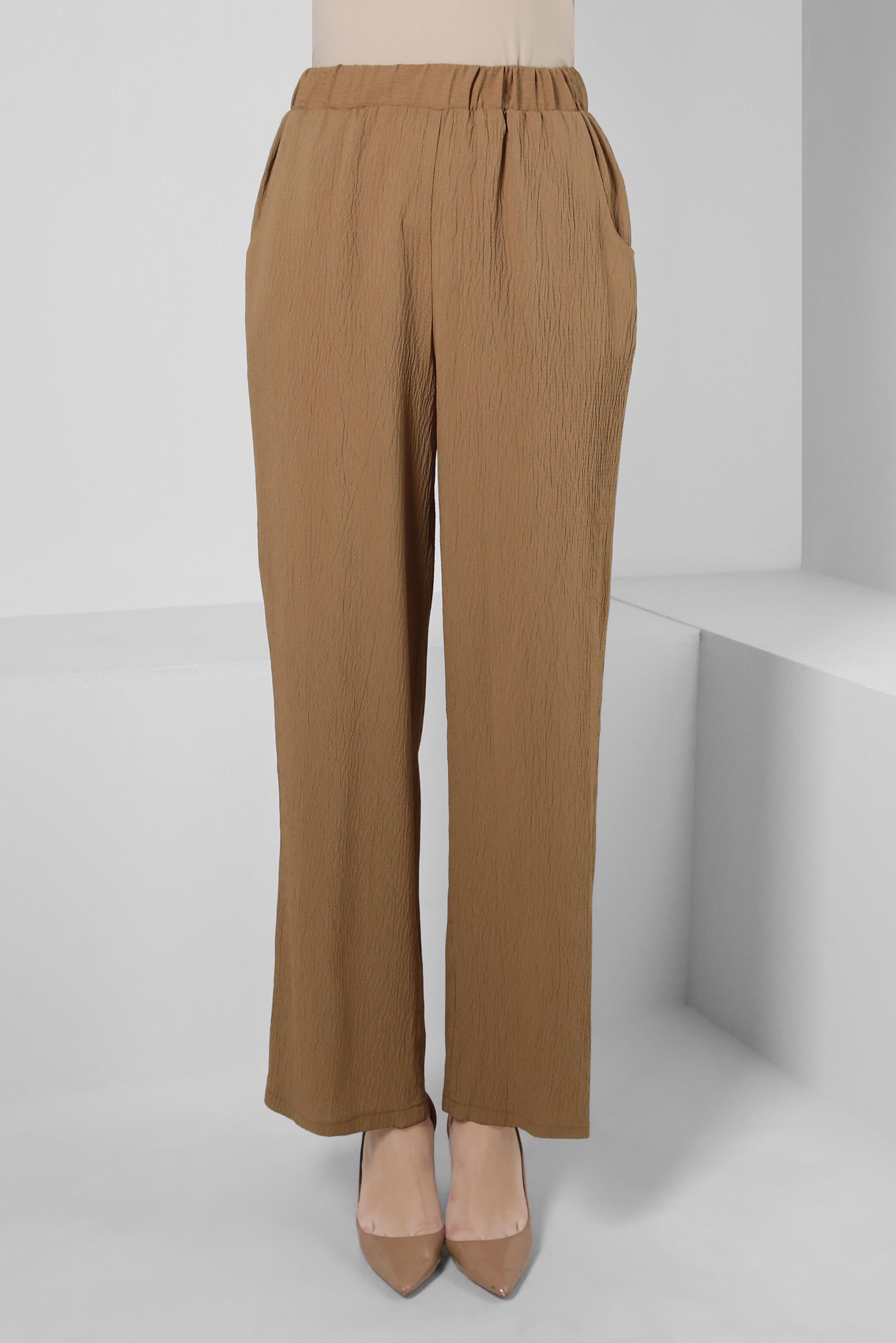 Tesettür giyim KAHVE BELİ LASTİKLİ GENİŞ PAÇA PANTOLON 70555
