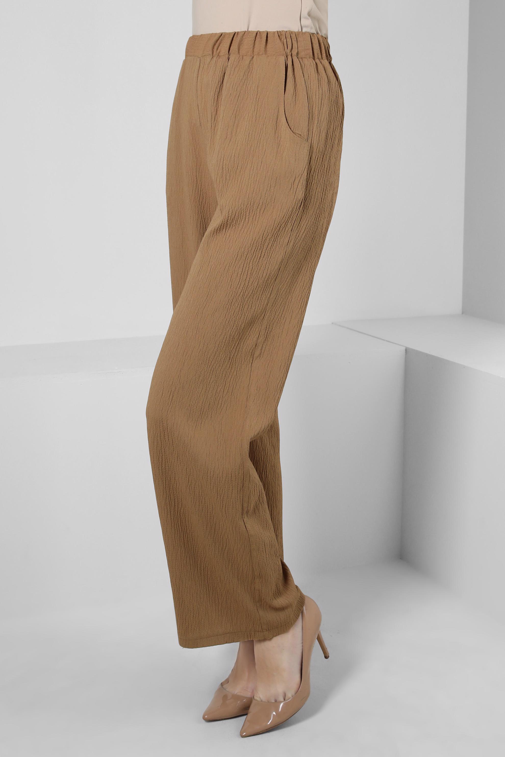 Tesettür giyim KAHVE BELİ LASTİKLİ GENİŞ PAÇA PANTOLON 70555