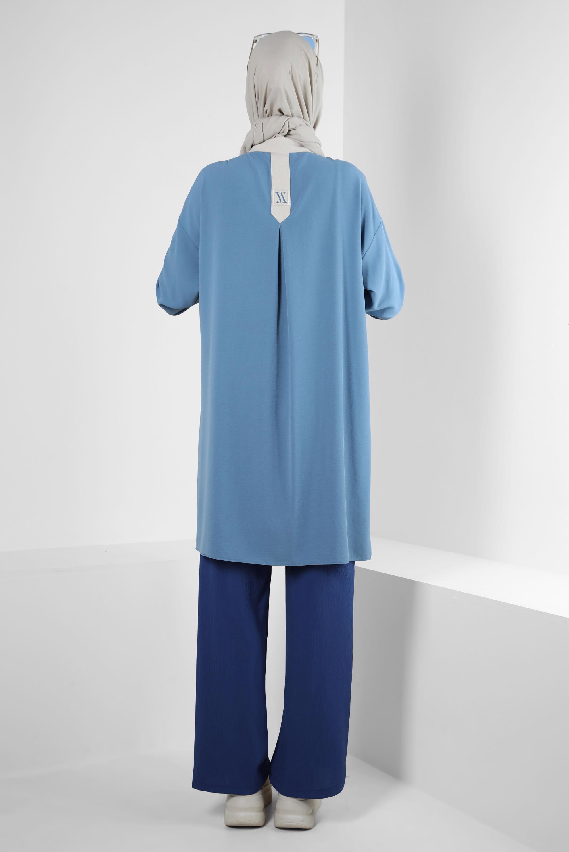 Tesettür giyim LACİVERT BELİ LASTİKLİ GENİŞ PAÇA PANTOLON 70555