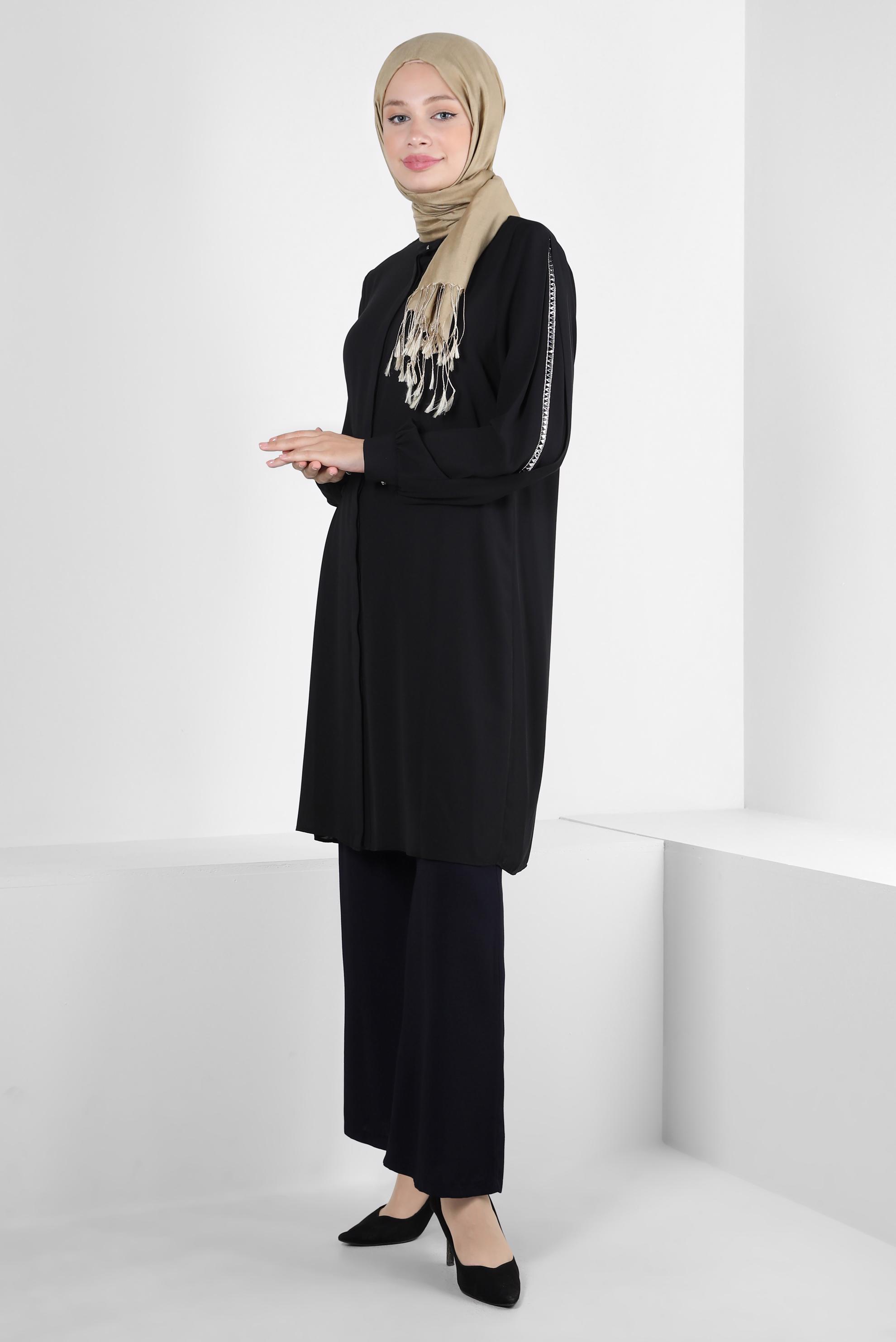 Tesettür giyim LACİVERT BELİ LASTİKLİ GENİŞ PAÇA PANTOLON 70555