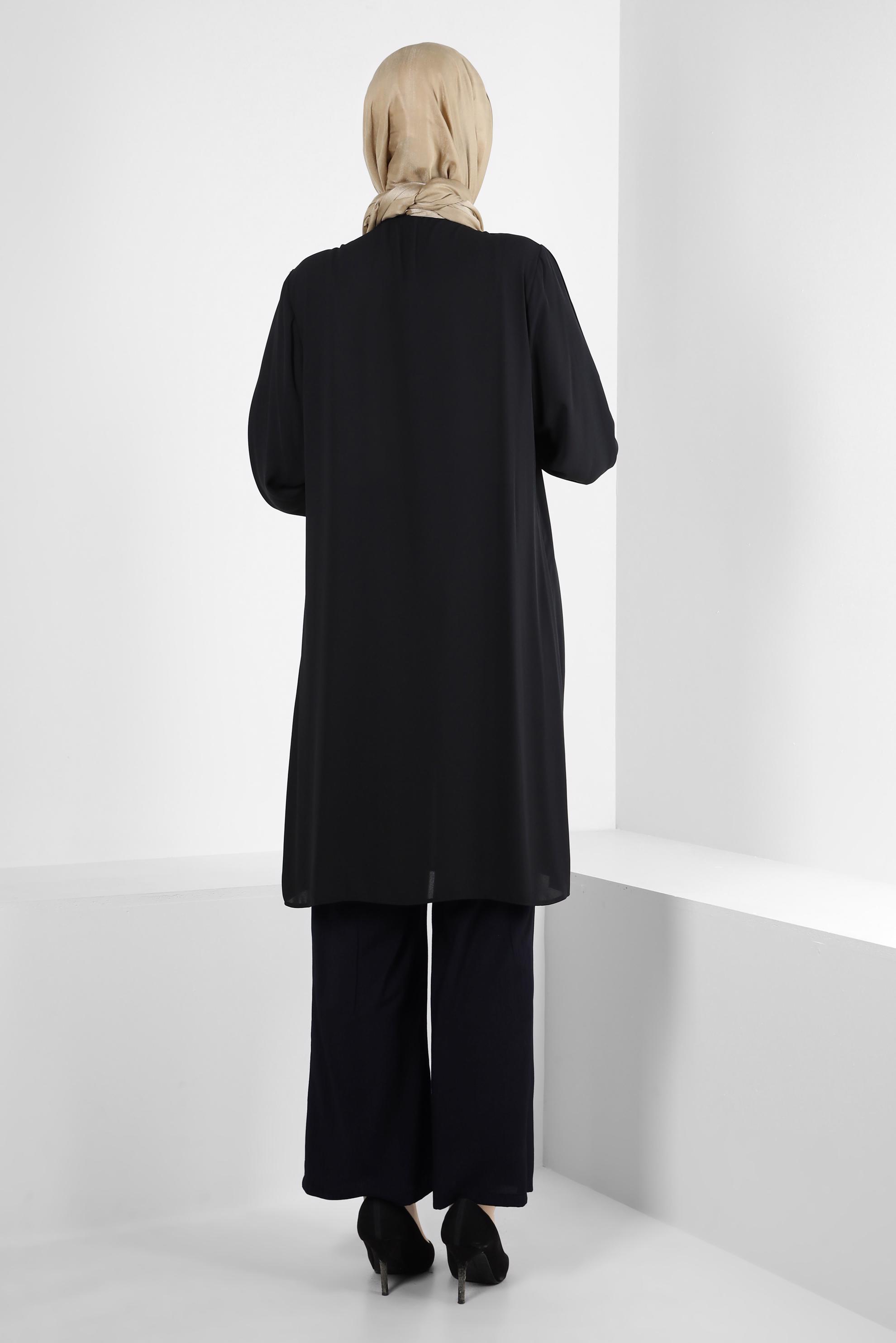 Tesettür giyim LACİVERT BELİ LASTİKLİ GENİŞ PAÇA PANTOLON 70555