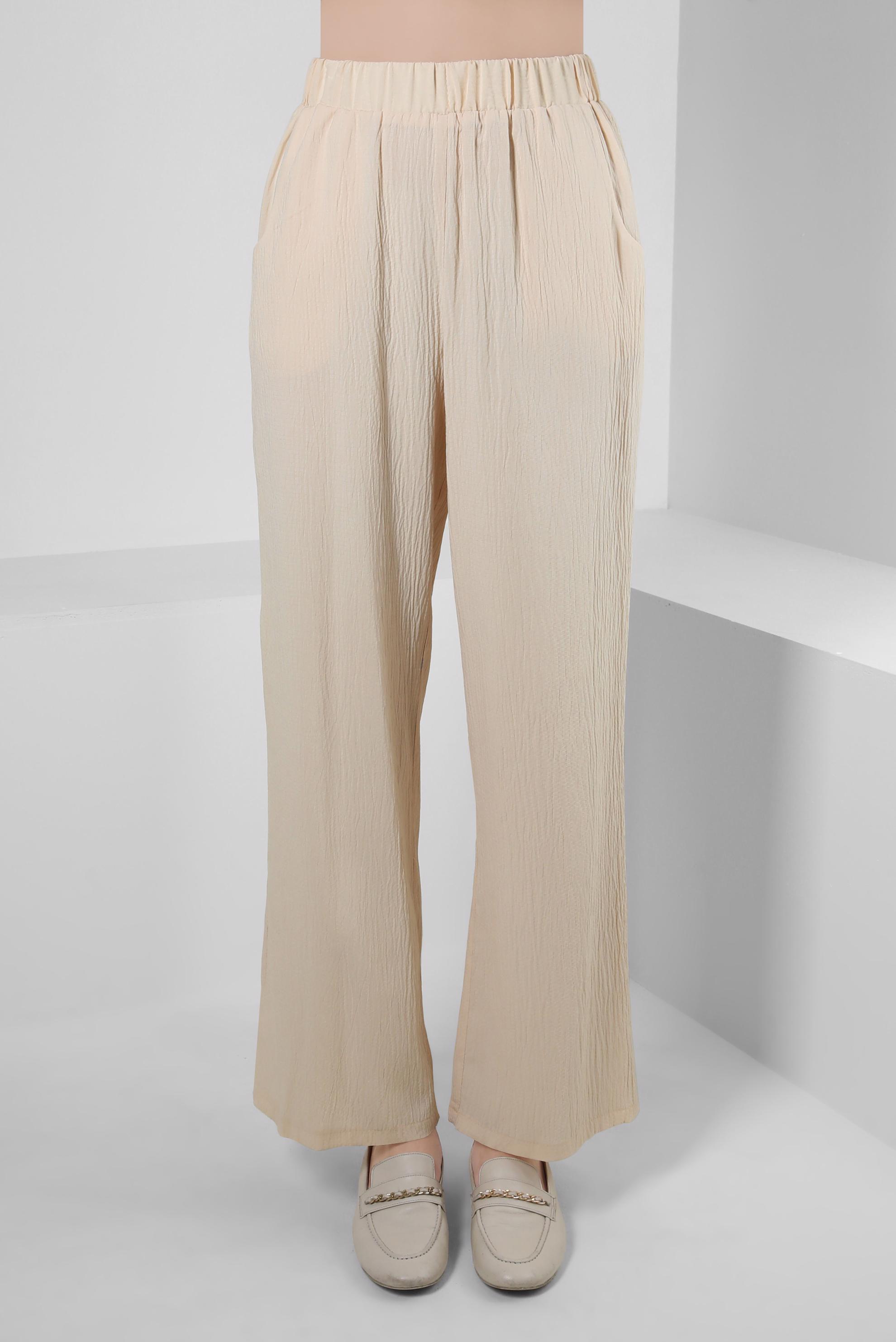 Tesettür giyim EKRU BELİ LASTİKLİ GENİŞ PAÇA PANTOLON 70555