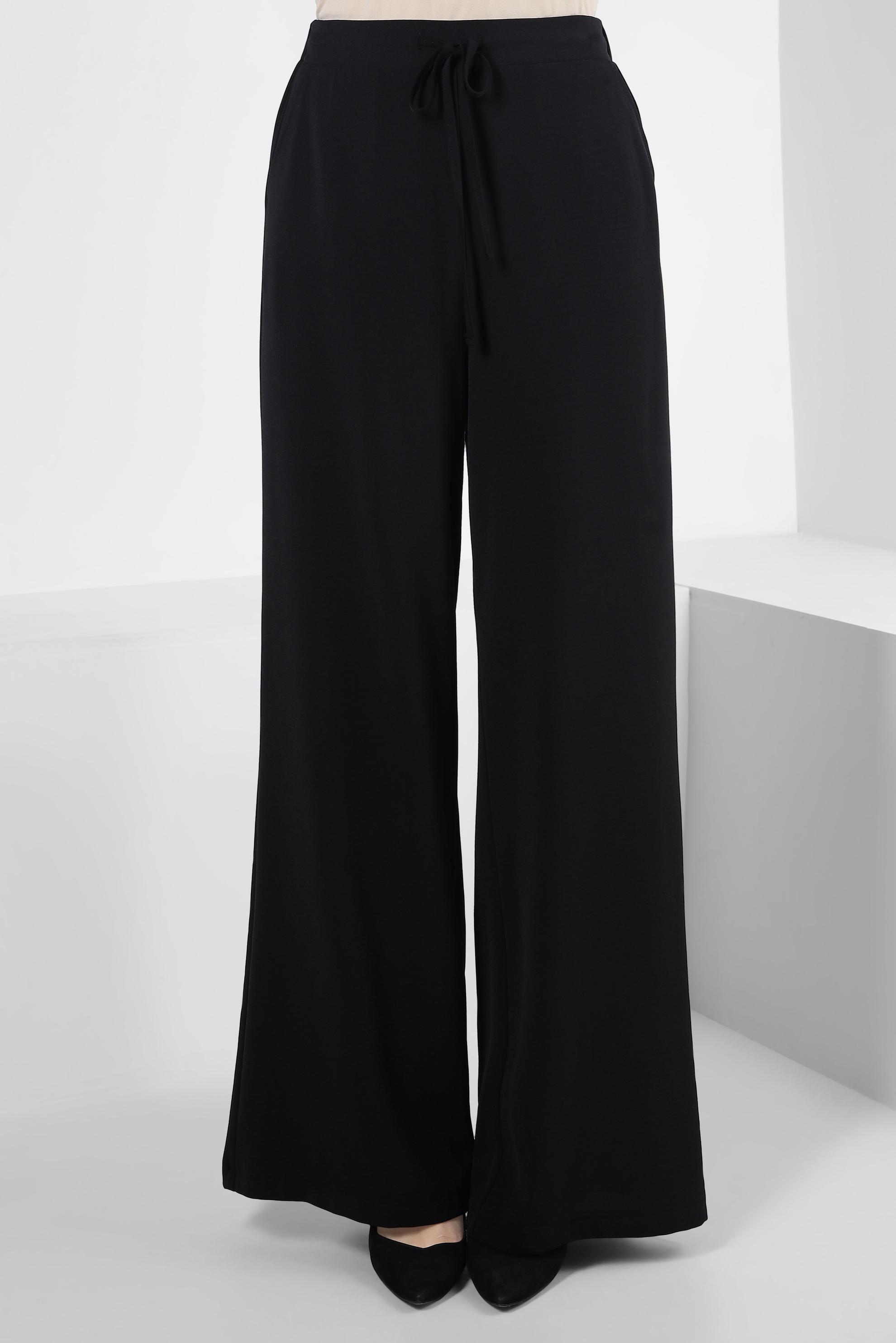 Tesettür giyim SİYAH BOL PAÇA BAĞCIK DETAYLI PANTOLON 70556