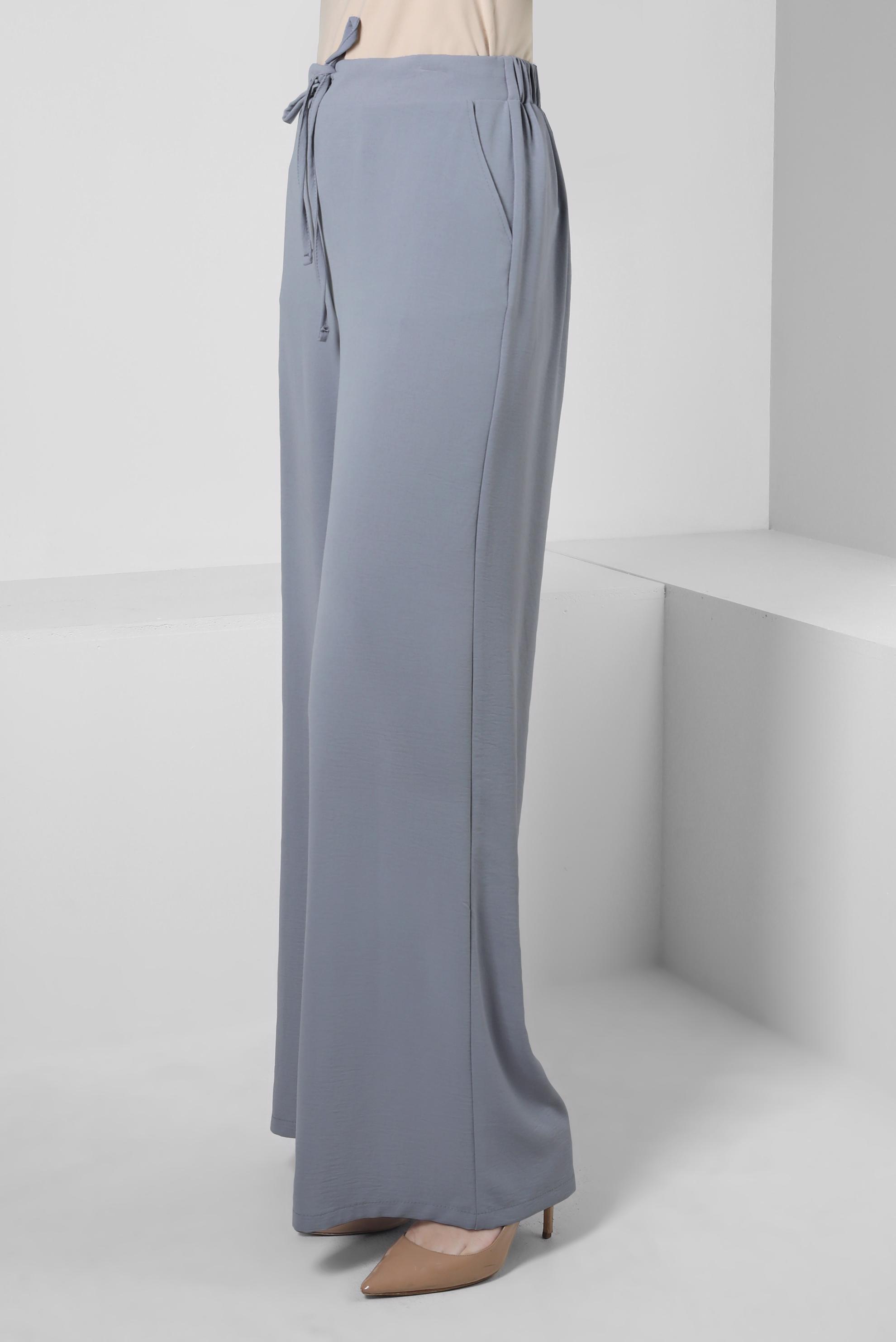 Tesettür giyim GRİ BOL PAÇA BAĞCIK DETAYLI PANTOLON 70556