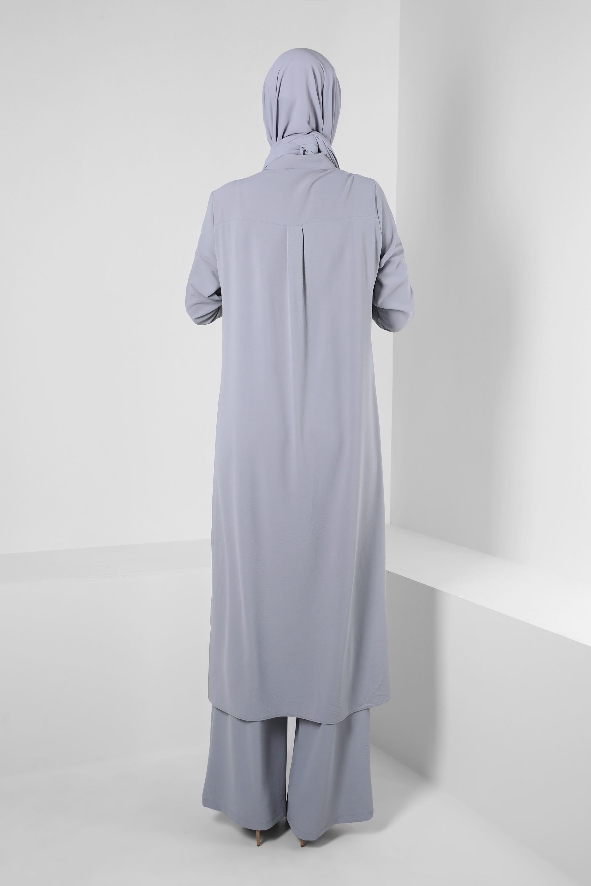 Tesettür giyim GRİ BOL PAÇA BAĞCIK DETAYLI PANTOLON 70556