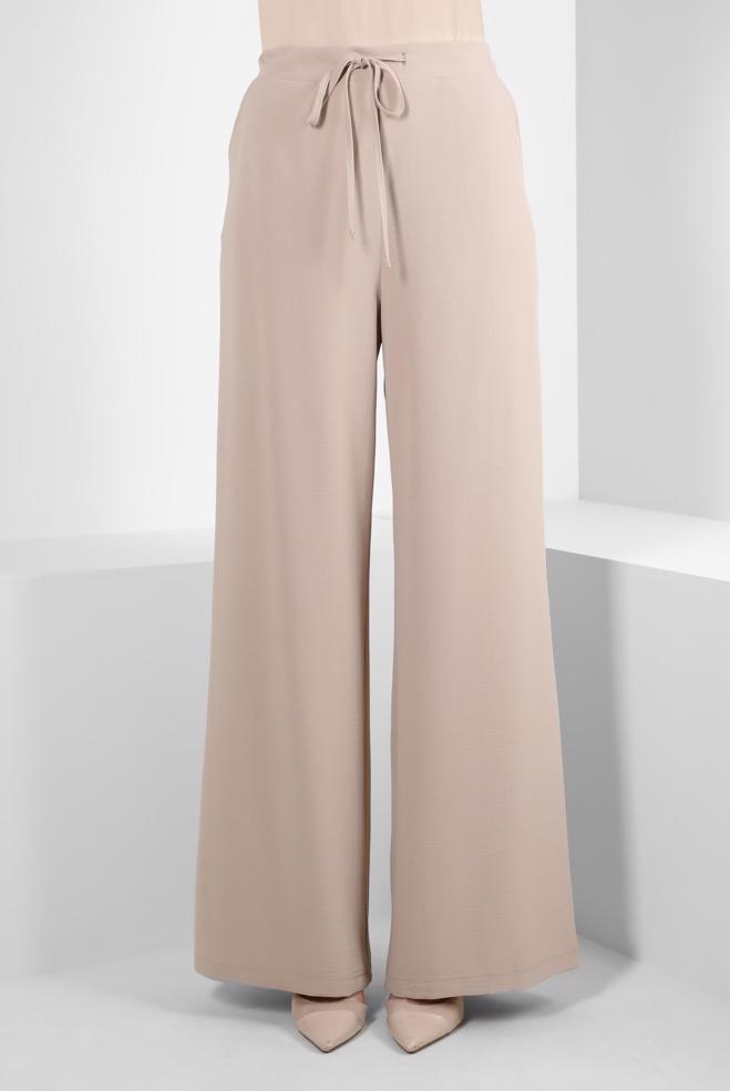 Tesettür giyim  BOL PAÇA BAĞCIK DETAYLI PANTOLON 70556 - ALVİNA