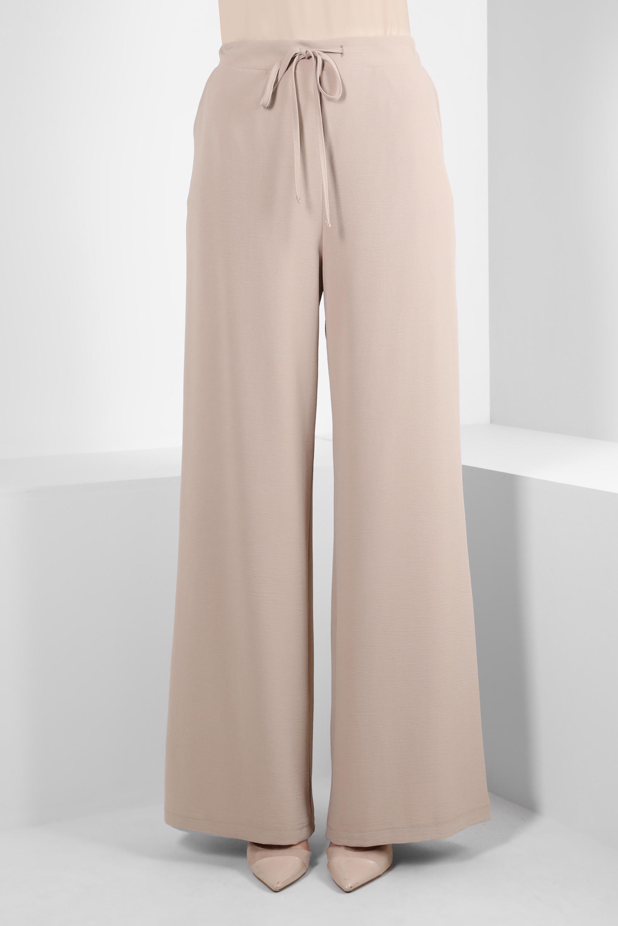 Tesettür giyim KUM BOL PAÇA BAĞCIK DETAYLI PANTOLON 70556