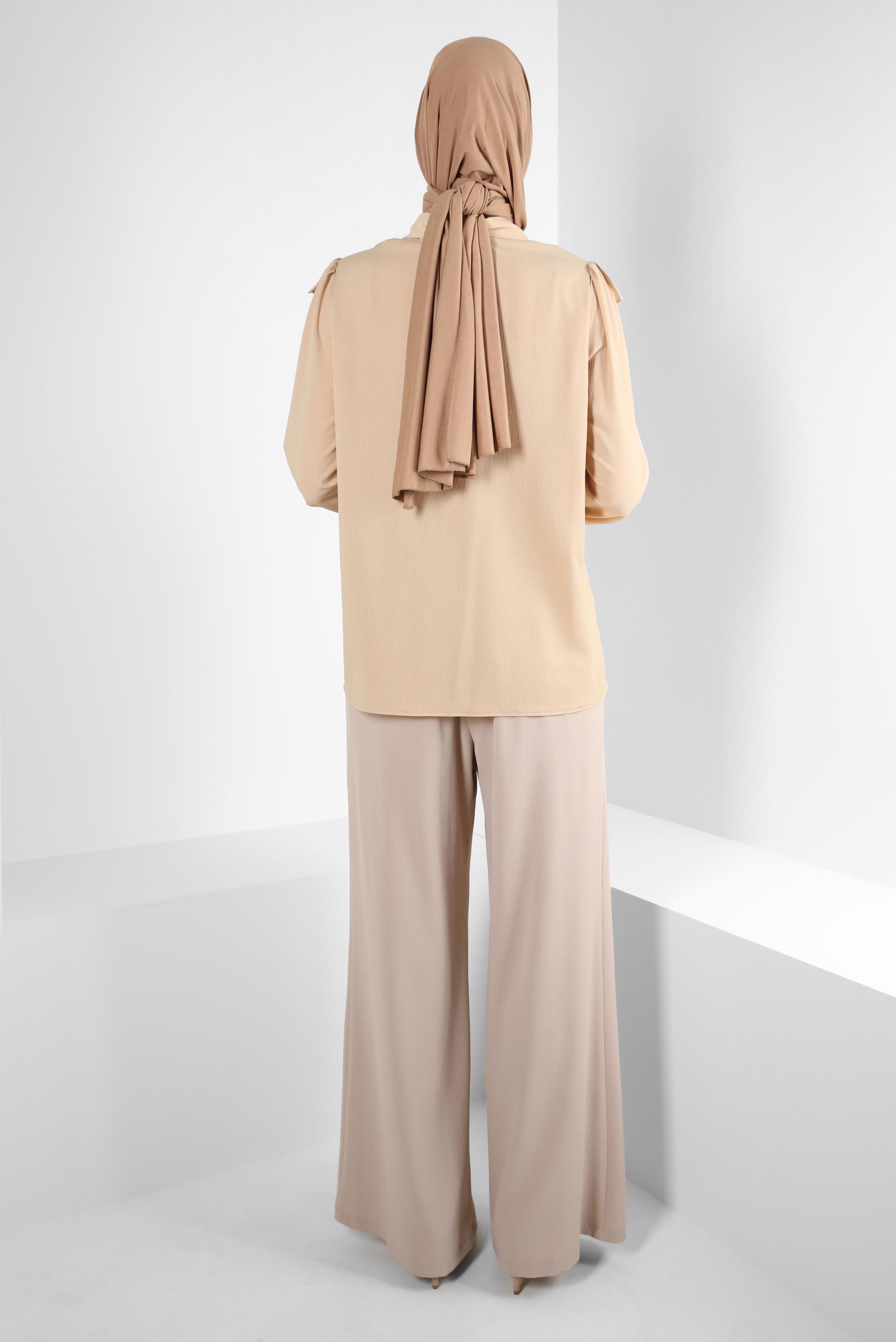 Tesettür giyim KUM BOL PAÇA BAĞCIK DETAYLI PANTOLON 70556