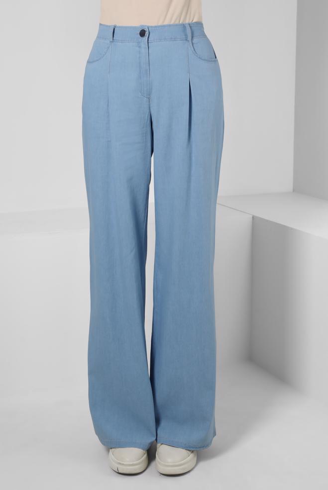Hijab clothing BLUE WIDE LEG DENIM PANTS WITH ELASTIC WAIST 70562 - ALVİNA